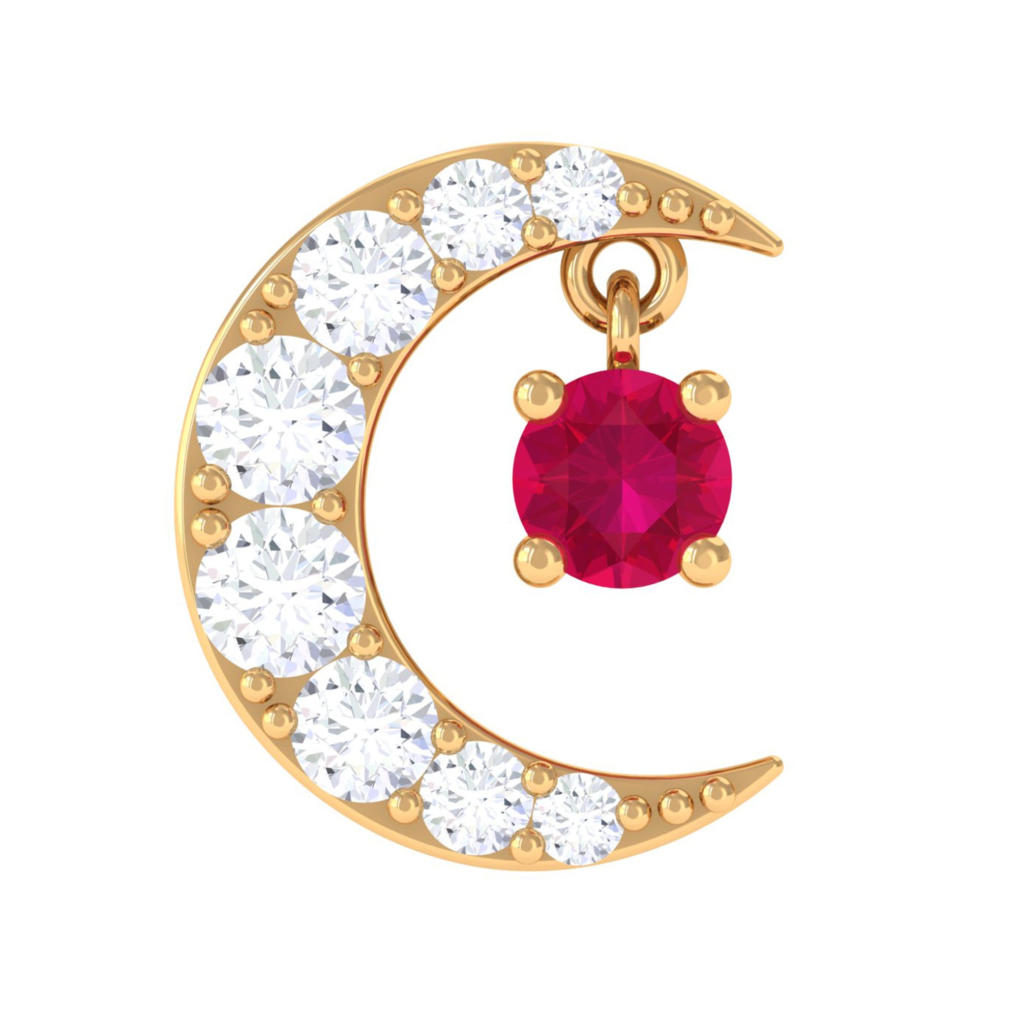 Natural Red Ruby Crescent Moon Helix Earring with Moissanite