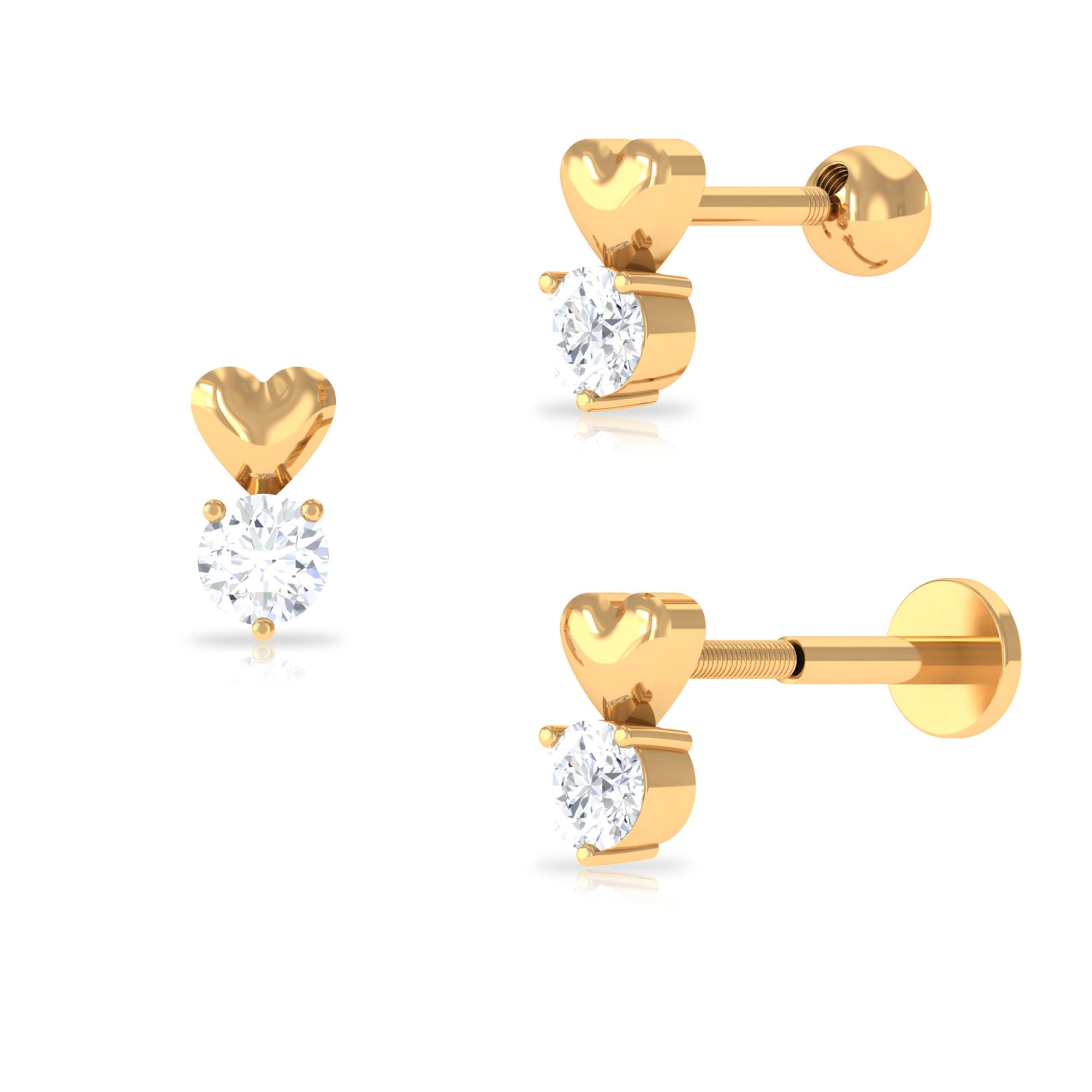Round Moissanite Heart Tragus Earring in Gold