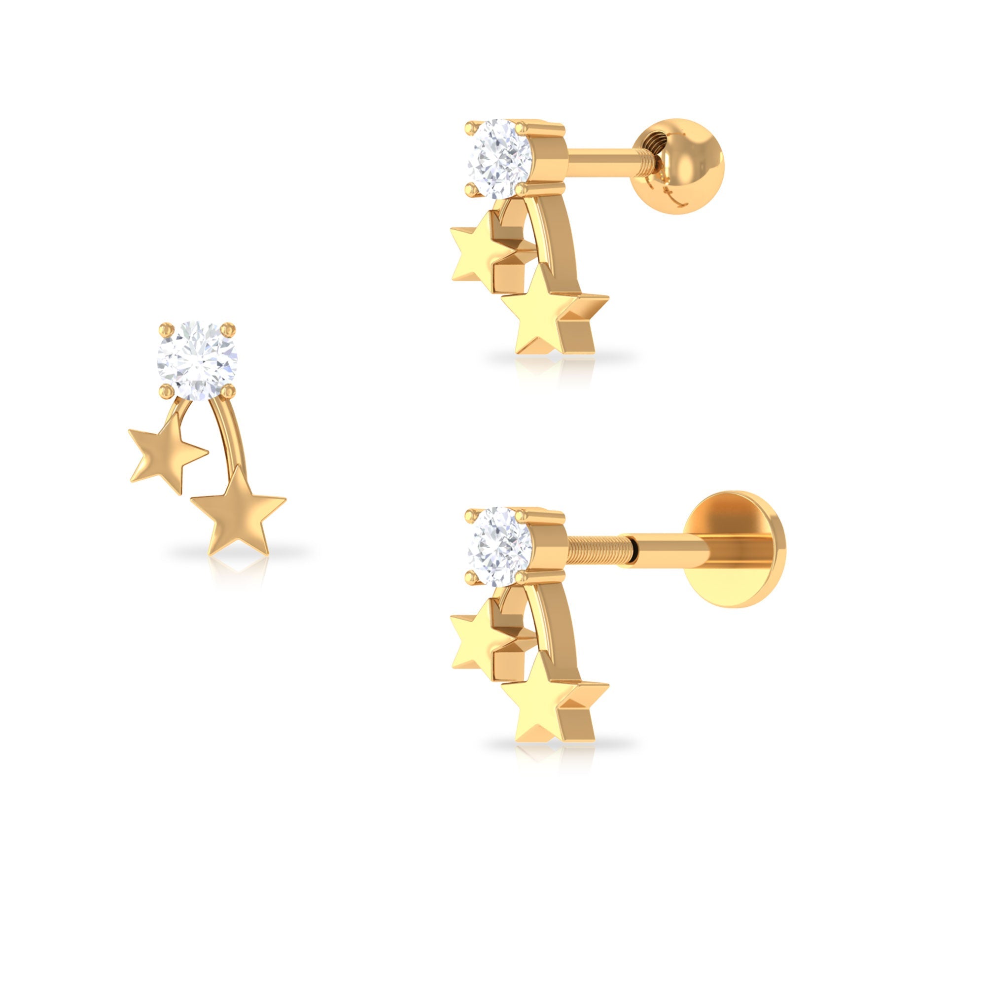 Round Diamond Solitaire Star Cartilage Earring