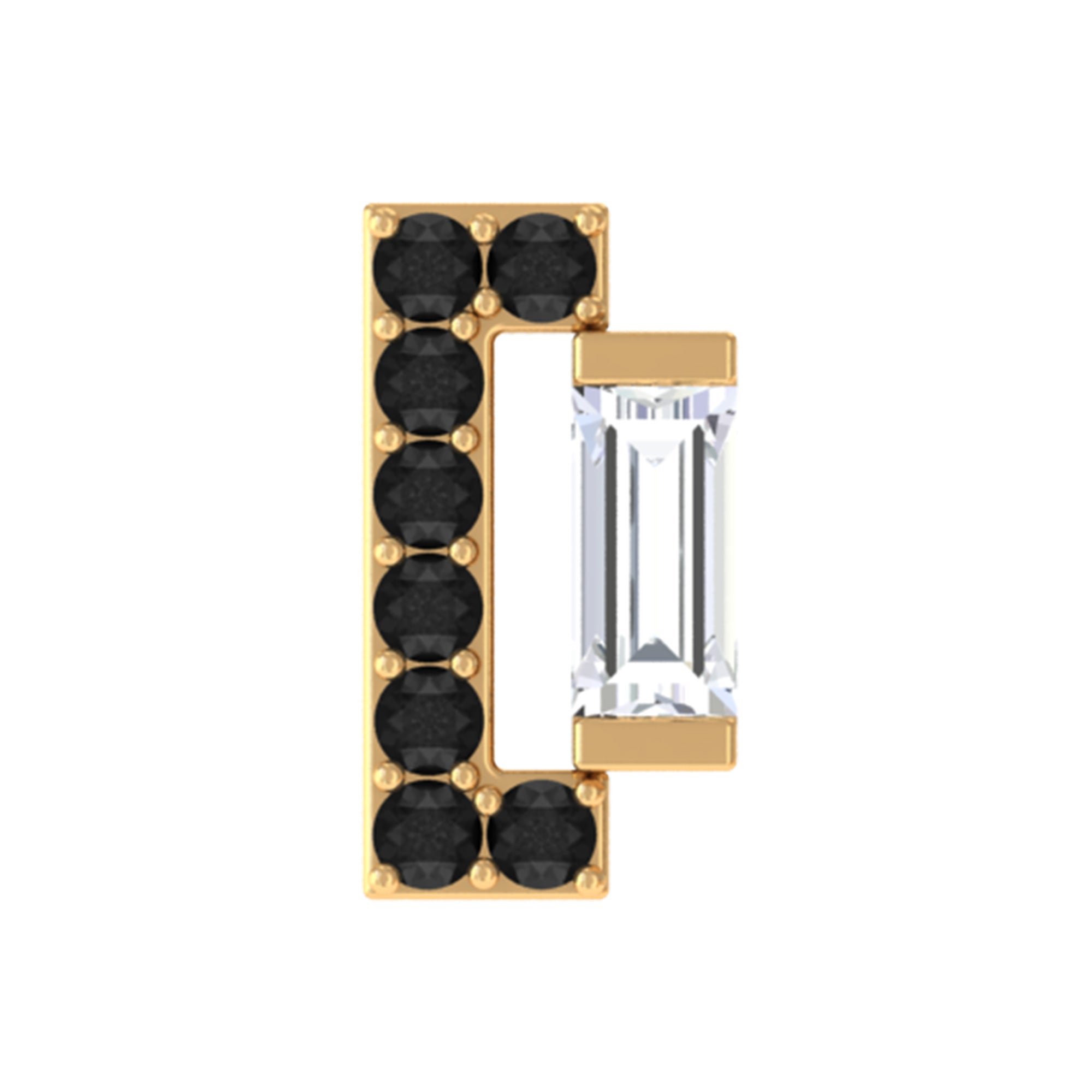 Baguette Moissanite Tragus Earring with Black Diamond