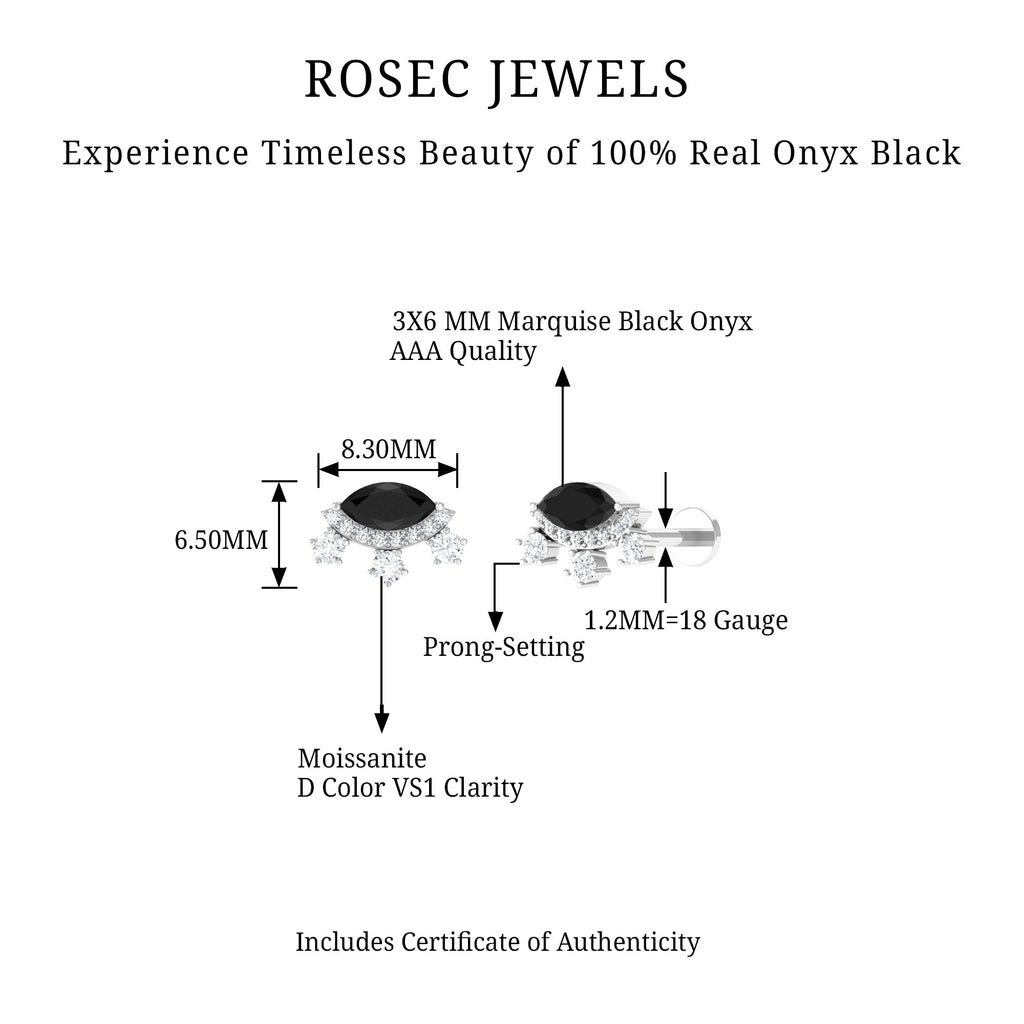 Genuine Black Onyx Gothic Cartilage Earring with Moissanite