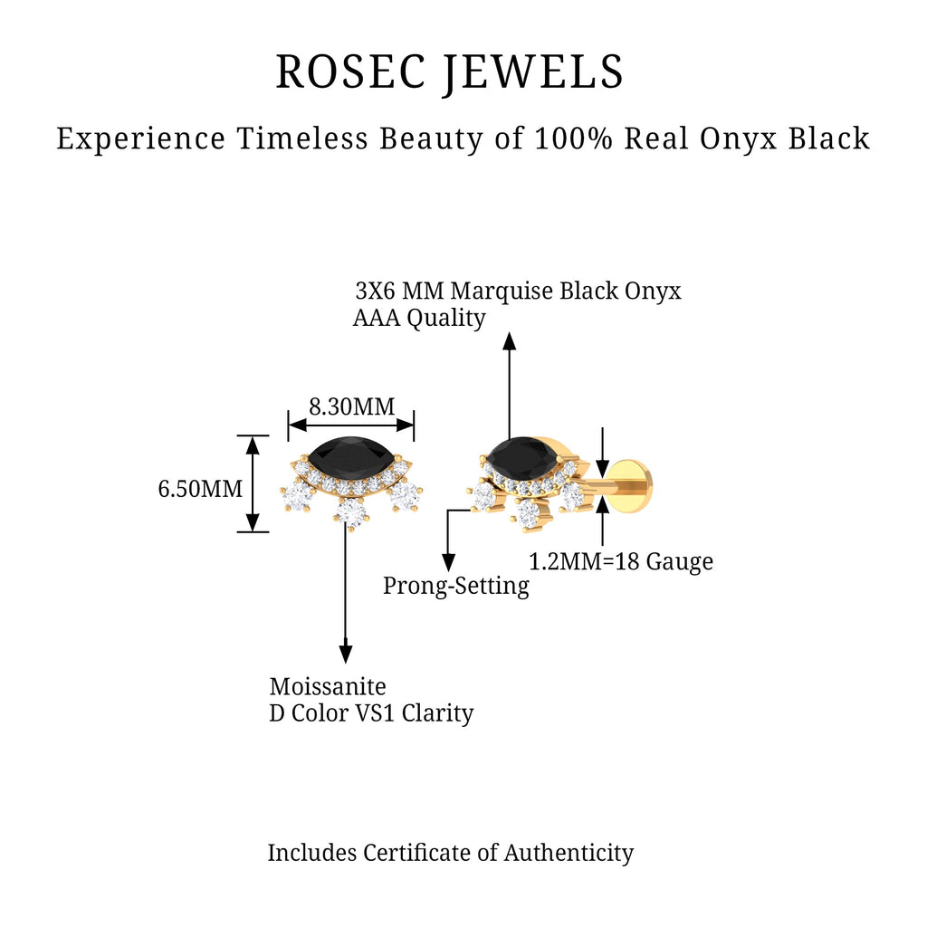 Genuine Black Onyx Gothic Cartilage Earring with Moissanite