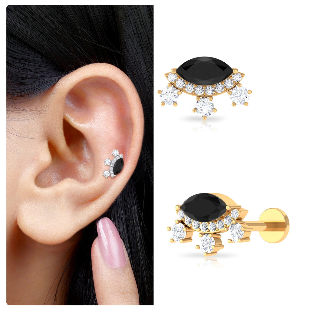 Genuine Black Onyx Gothic Cartilage Earring with Moissanite