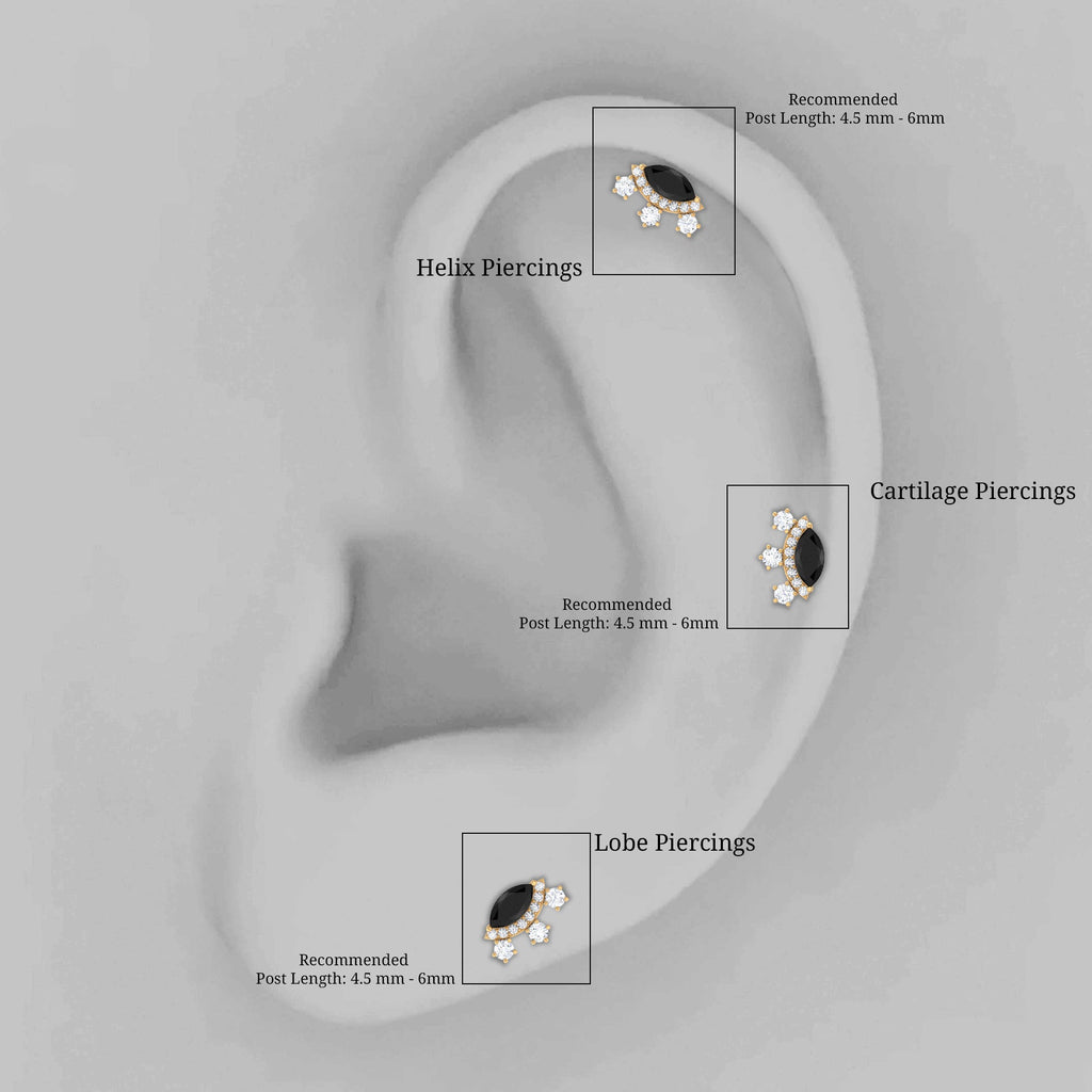 Genuine Black Onyx Gothic Cartilage Earring with Moissanite