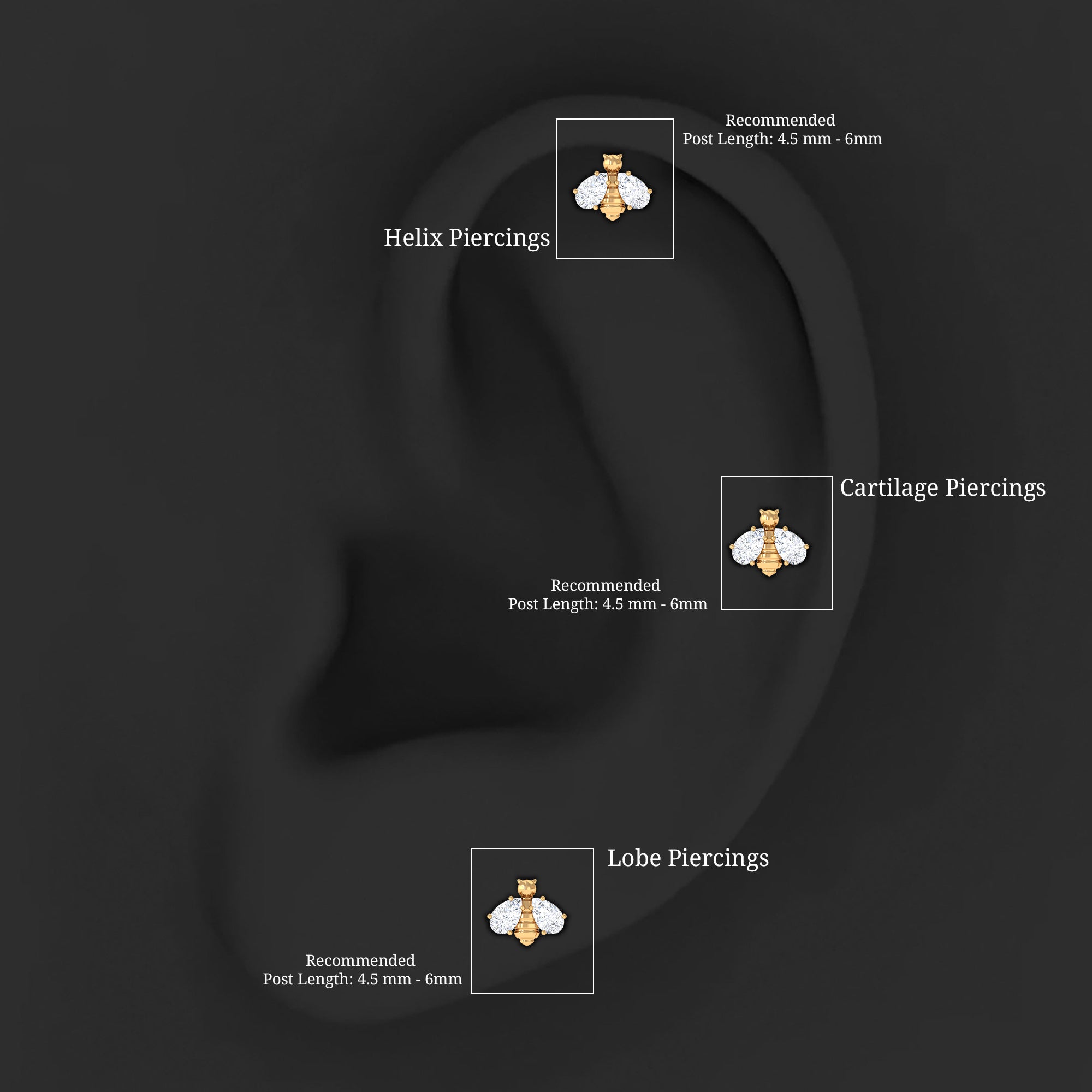 Adorable Pear Cut Moissanite Bumble Bee Earring