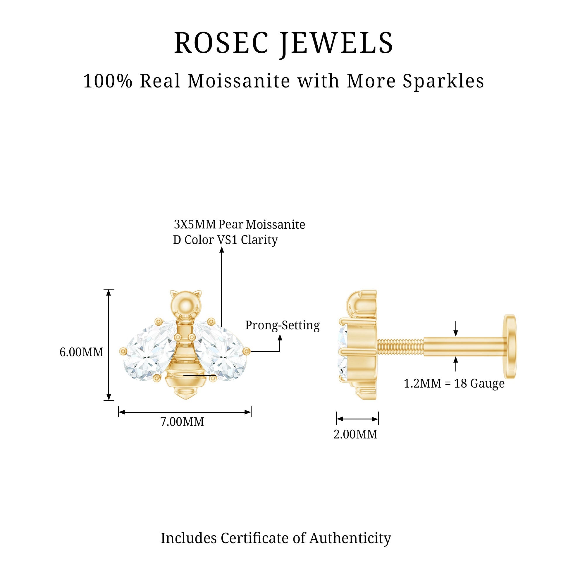 Adorable Pear Cut Moissanite Bumble Bee Earring