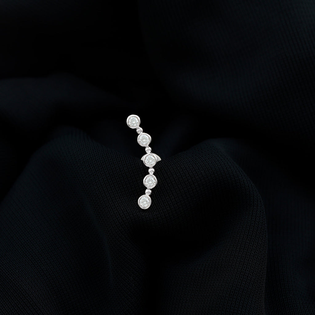 Round Moissanite Curved Climber Earring in Bezel Setting