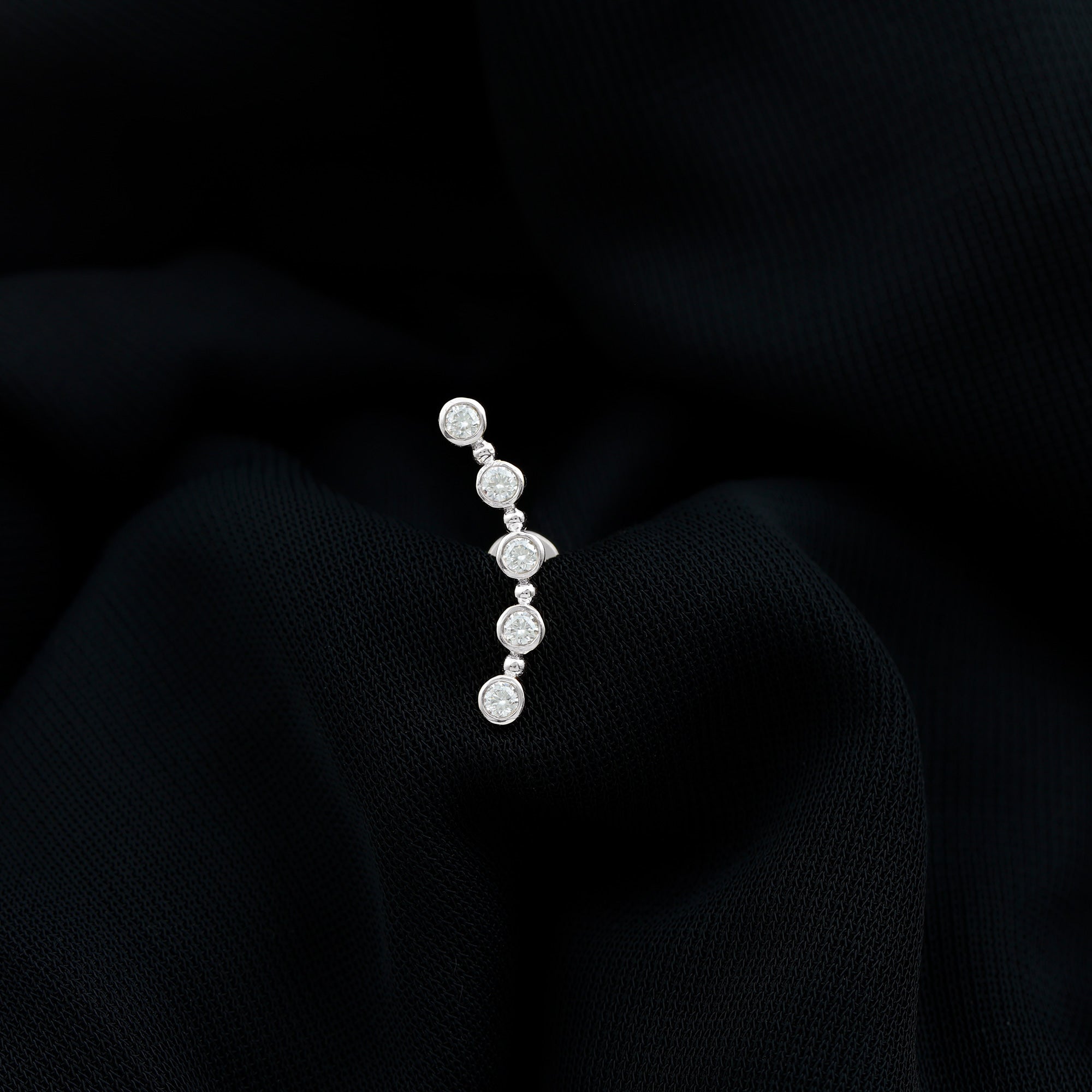 Round Moissanite Curved Climber Earring in Bezel Setting