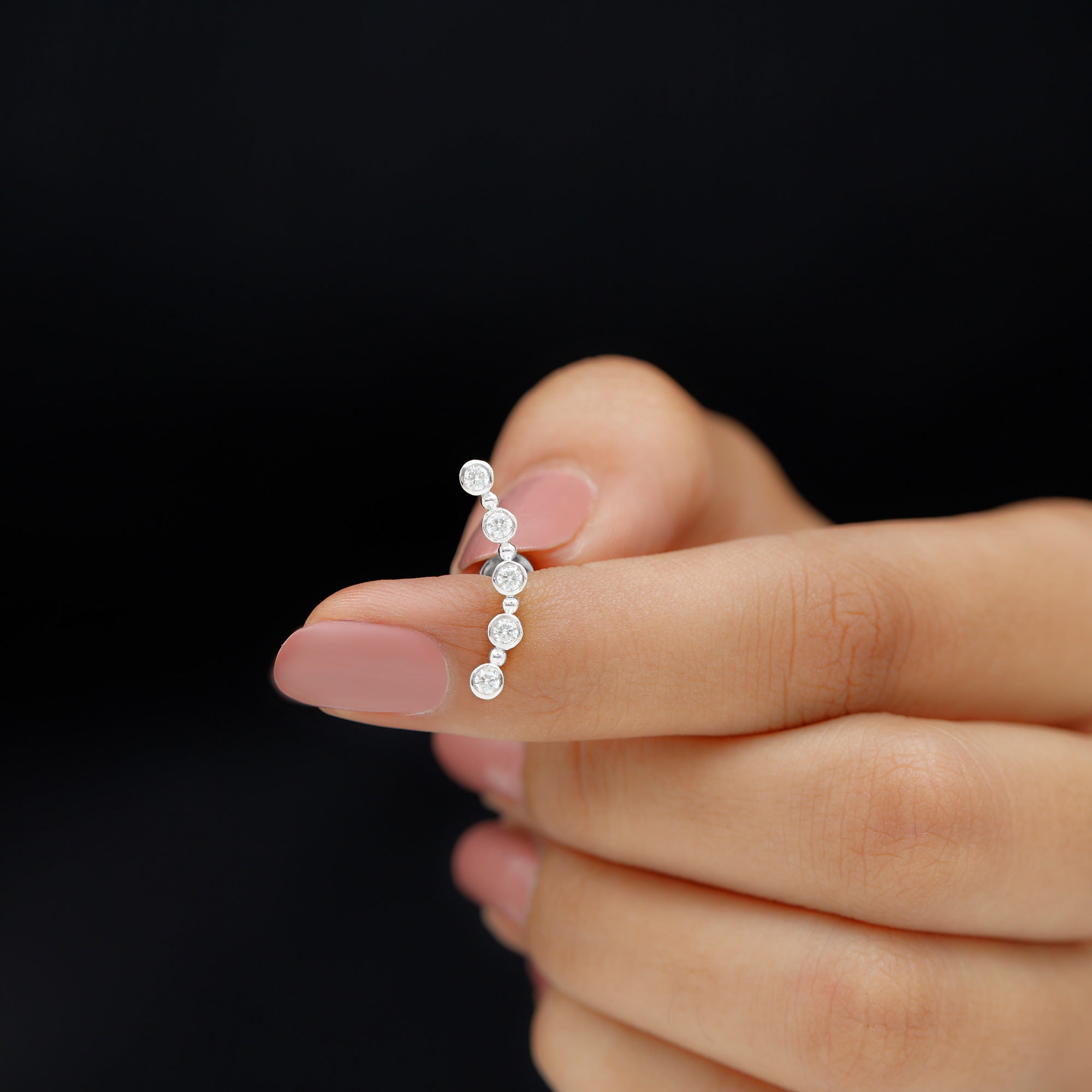 Round Moissanite Curved Climber Earring in Bezel Setting