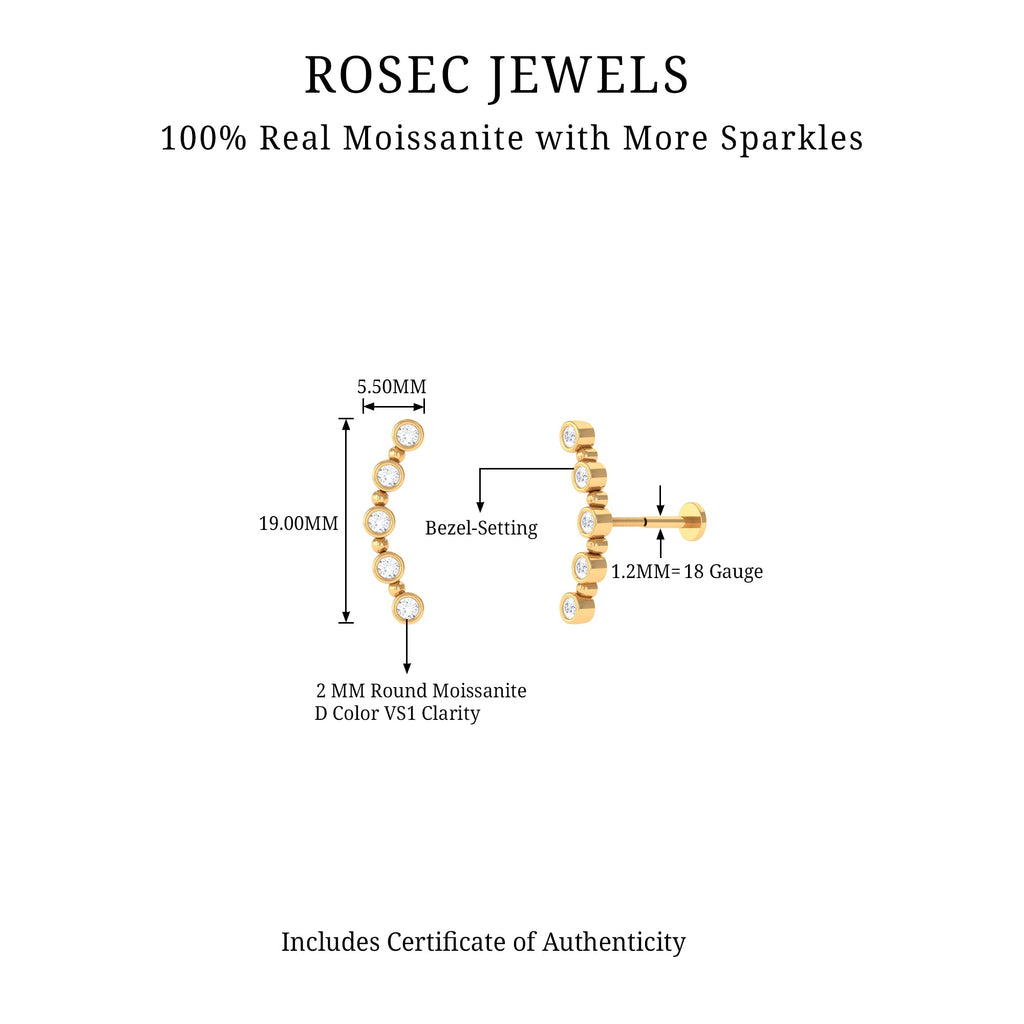 Round Moissanite Curved Climber Earring in Bezel Setting