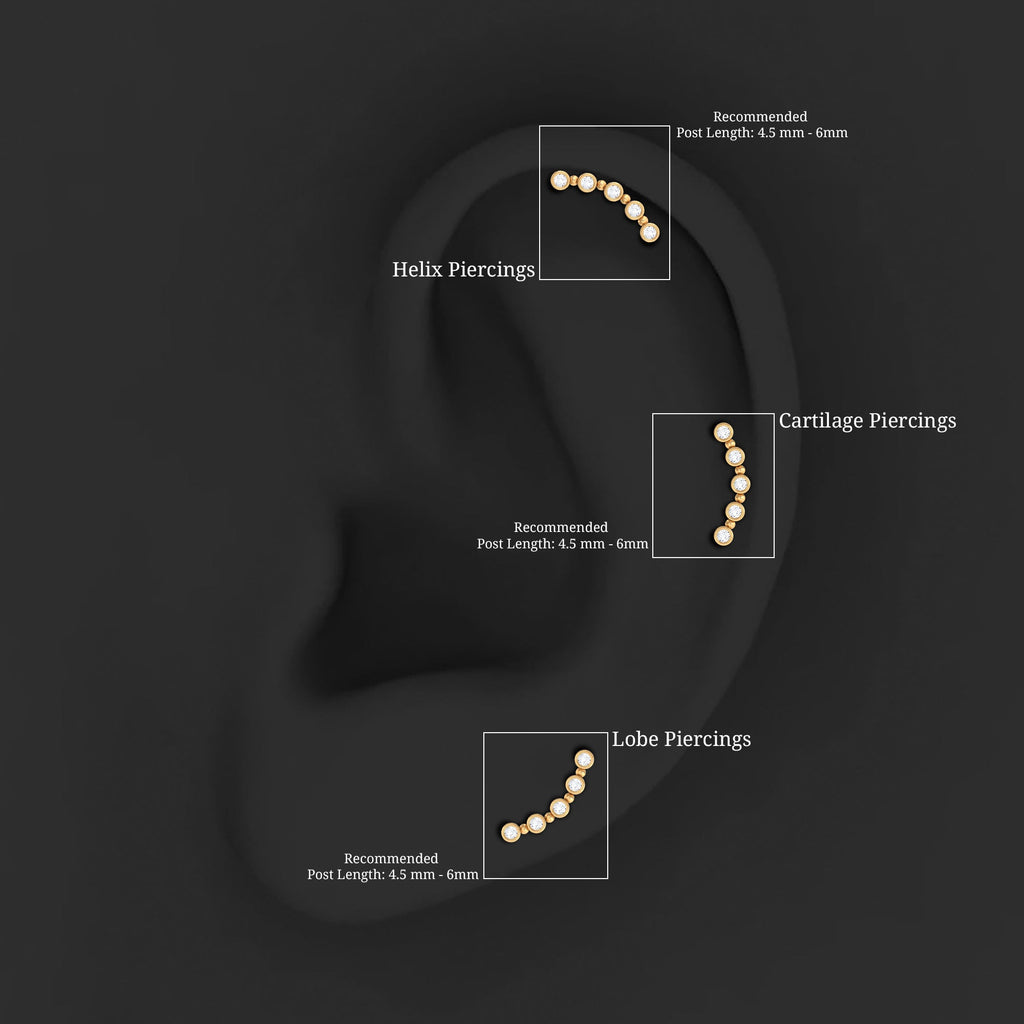 Round Moissanite Curved Climber Earring in Bezel Setting