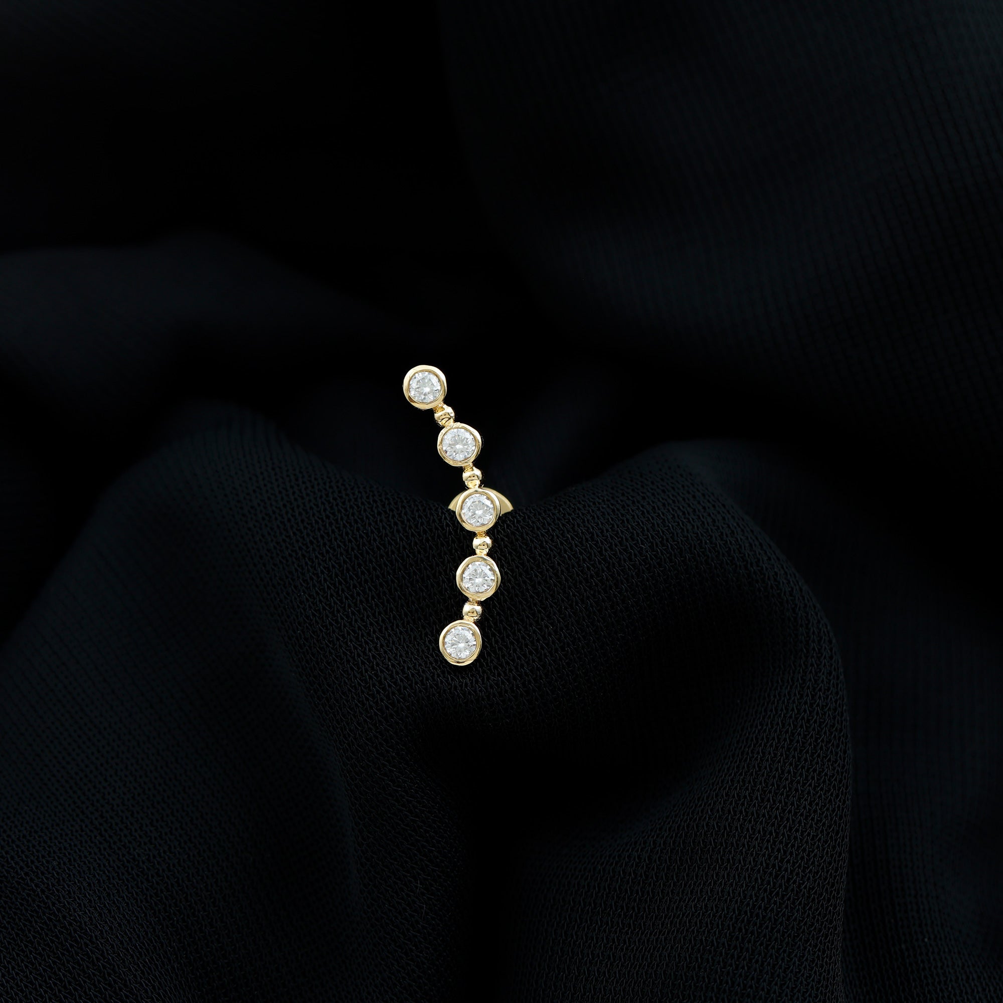 Round Moissanite Curved Climber Earring in Bezel Setting