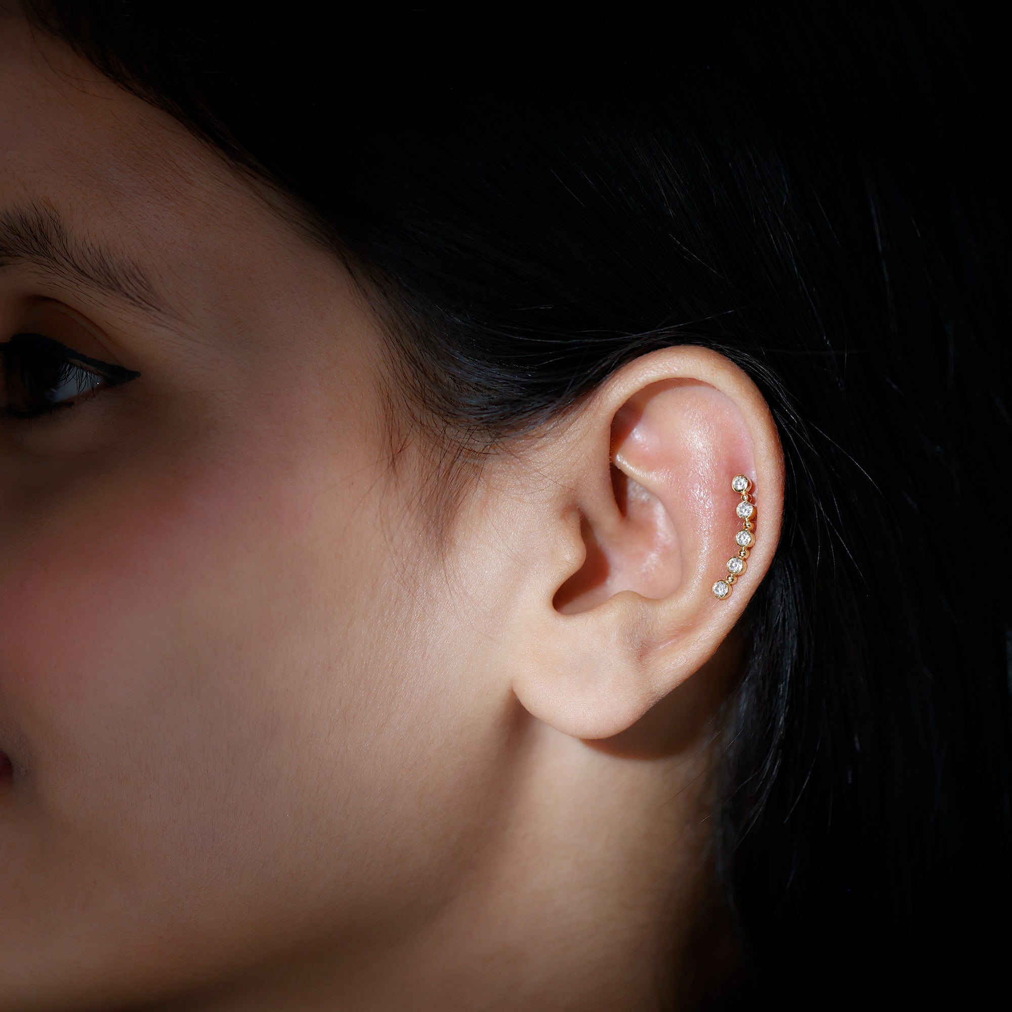 Round Moissanite Curved Climber Earring in Bezel Setting