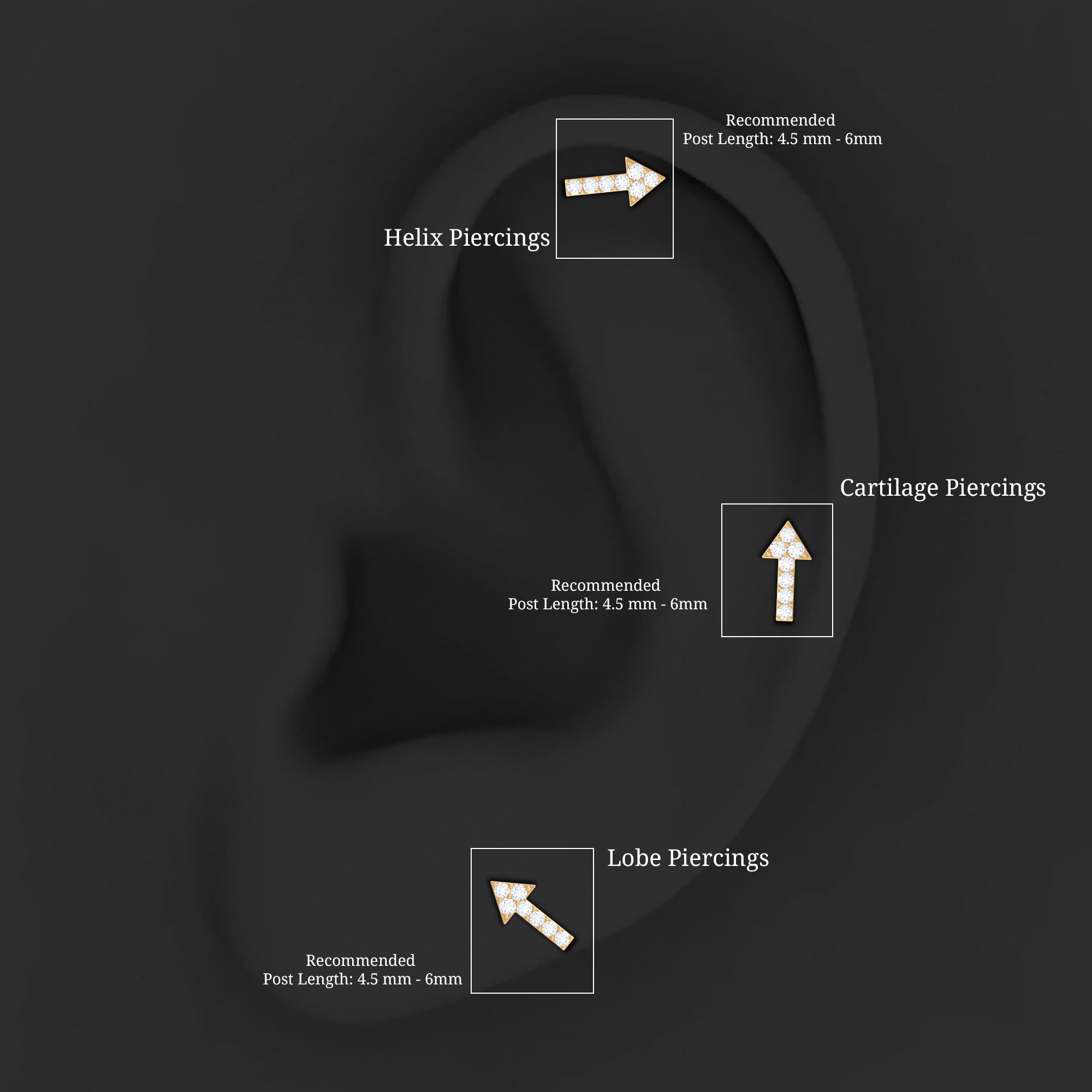 Dainty Diamond Arrow Earring for Helix Piercing