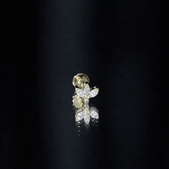 Marquise Diamond Lotus Earring for Cartilage Piercing