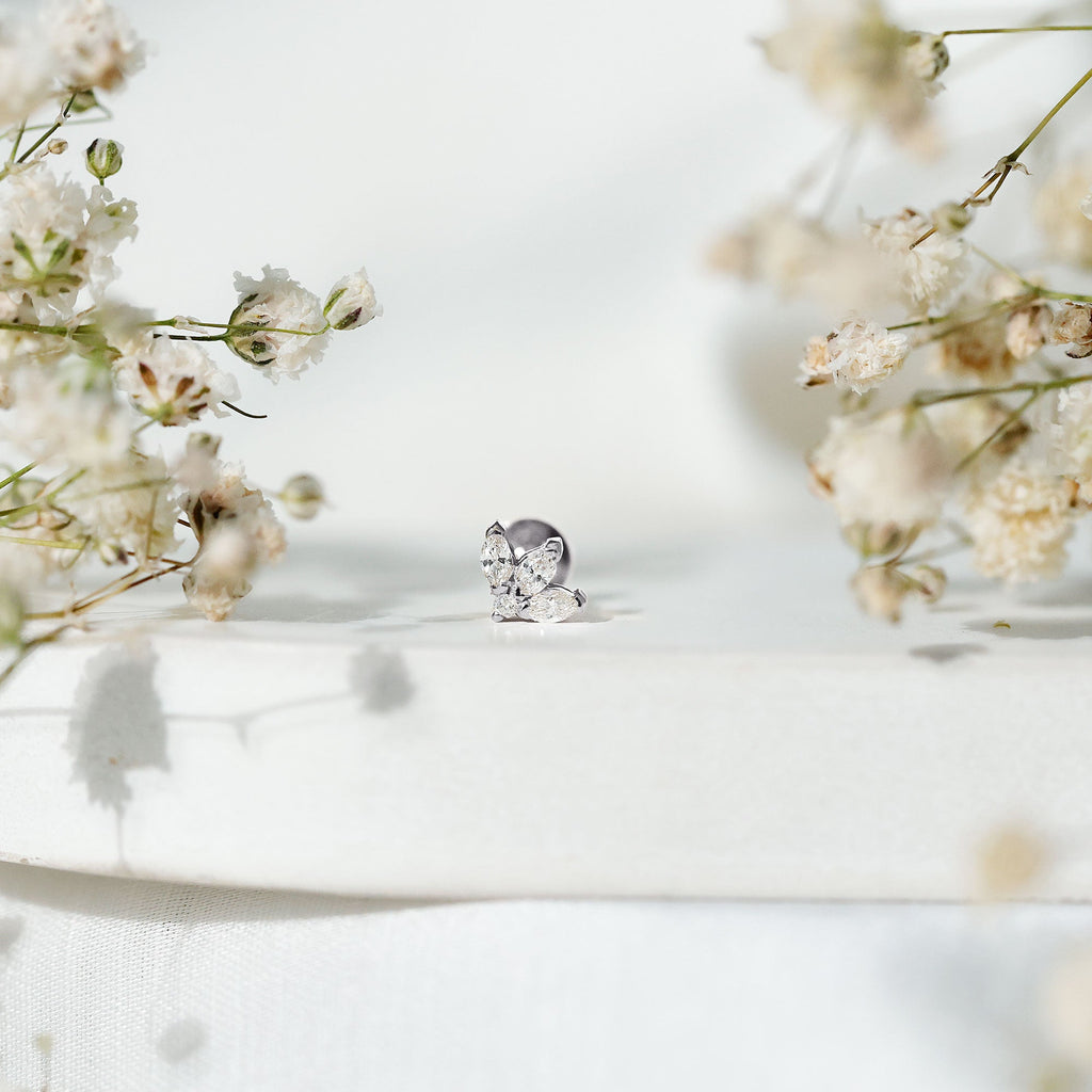 Marquise Diamond Lotus Earring for Cartilage Piercing