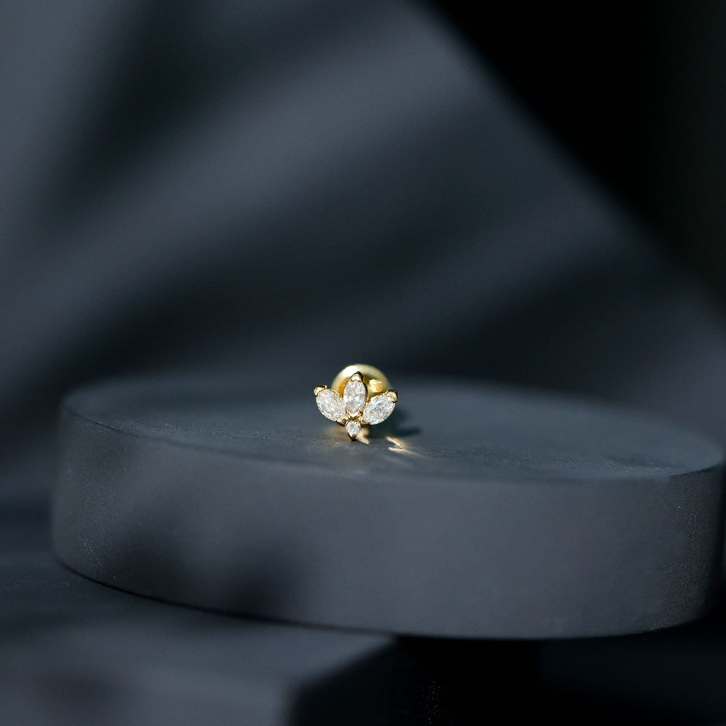 Marquise Diamond Lotus Earring for Cartilage Piercing