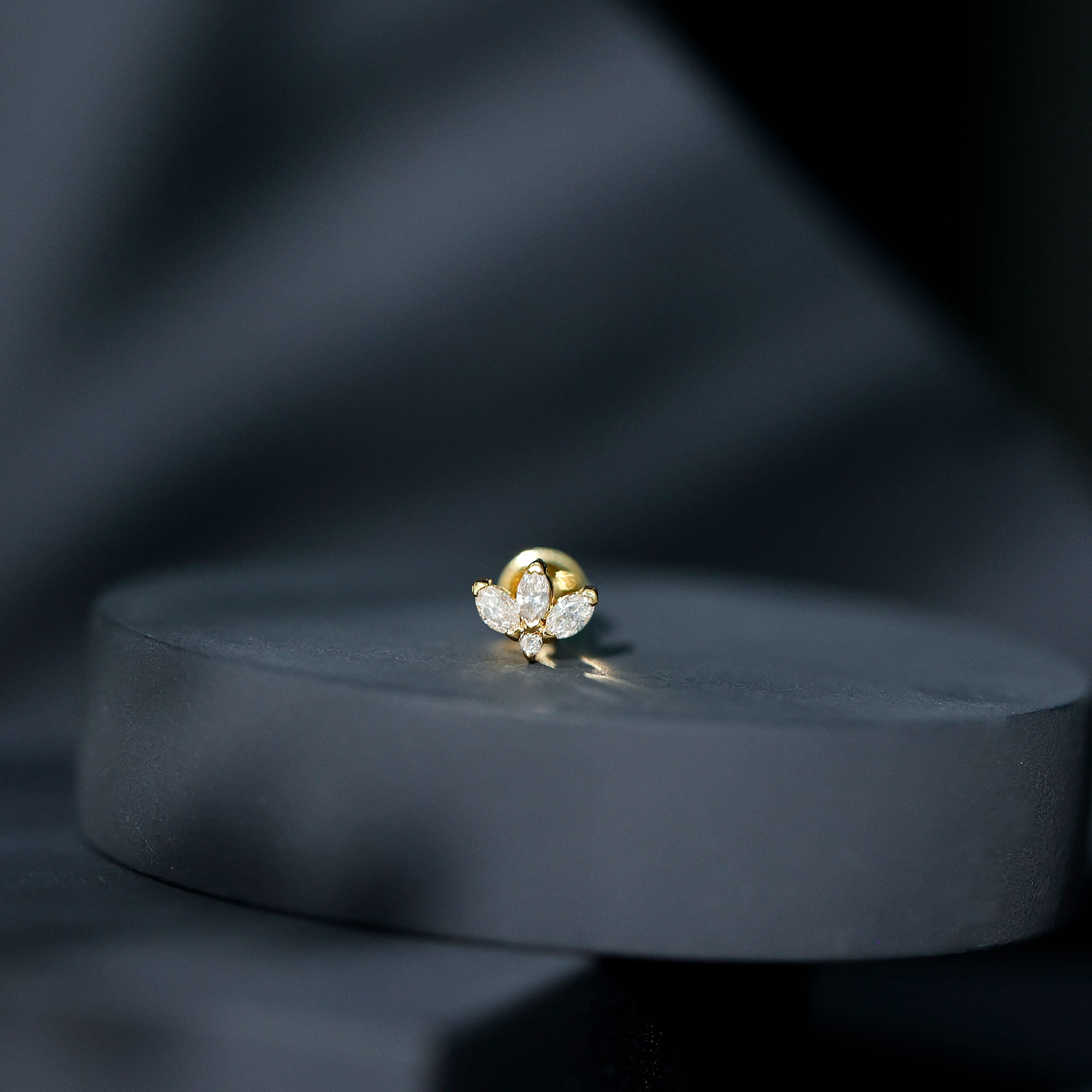 Marquise Diamond Lotus Earring for Cartilage Piercing