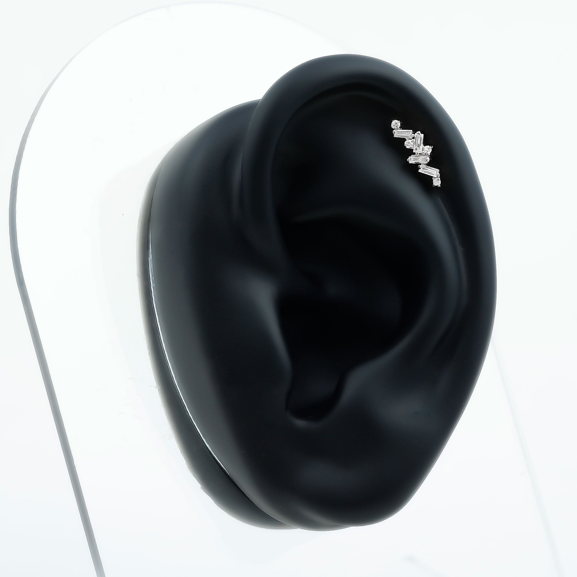 Baguette Diamond Cartilage Earring with Flat Back