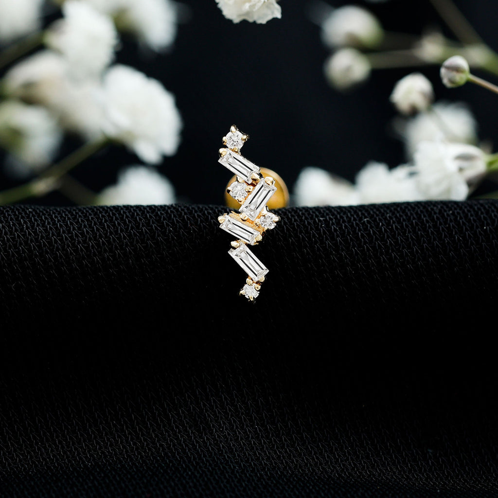 Baguette Diamond Cartilage Earring with Flat Back