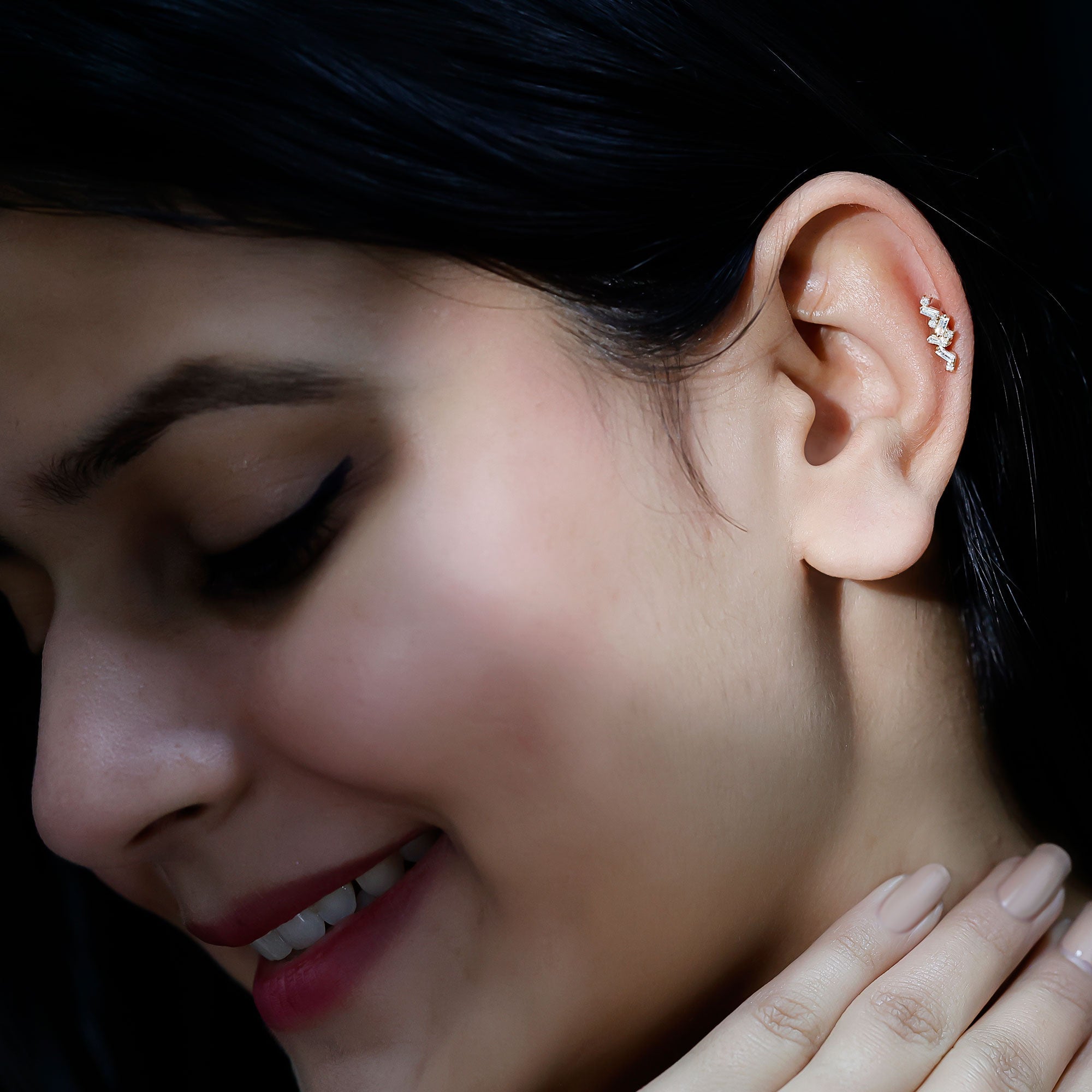 Baguette Diamond Cartilage Earring with Flat Back