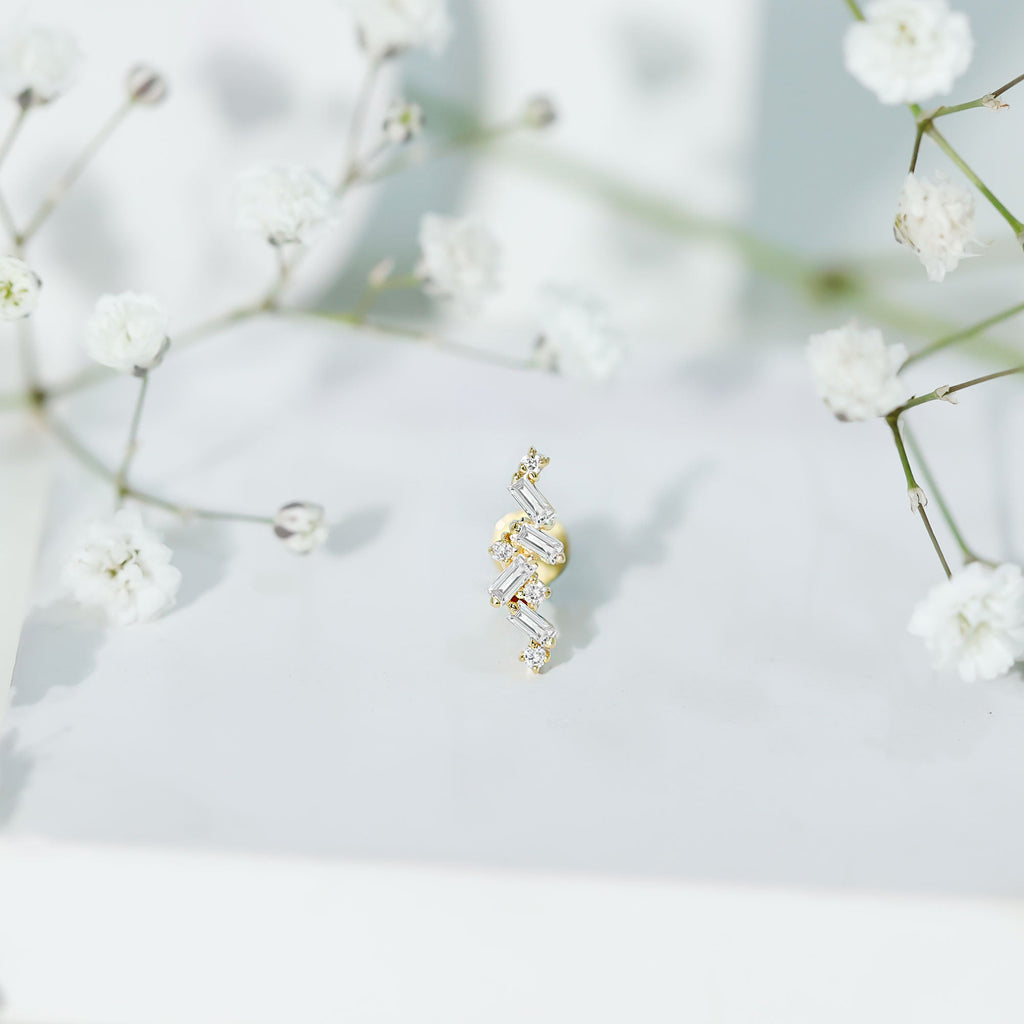 Baguette Diamond Cartilage Earring with Flat Back