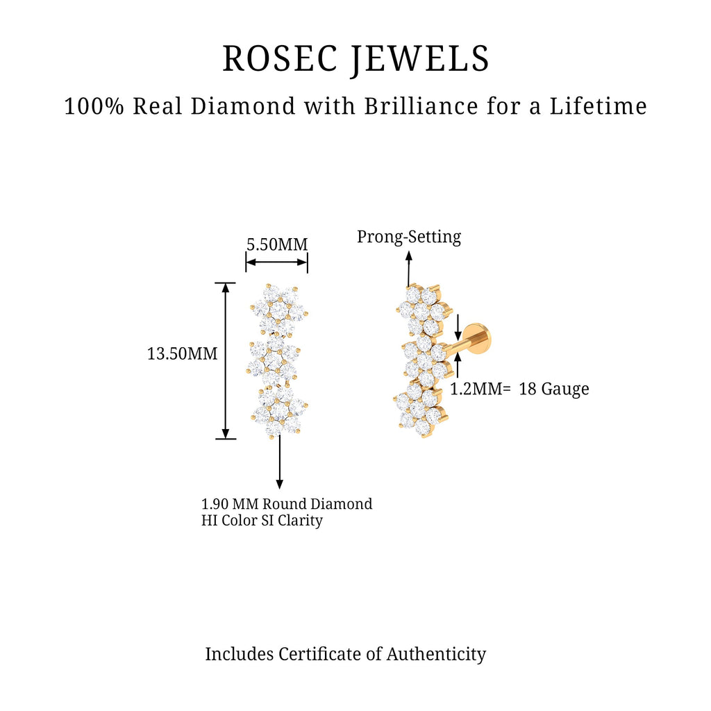 Diamond Three Flower Crawler Earring for Helix Piercing