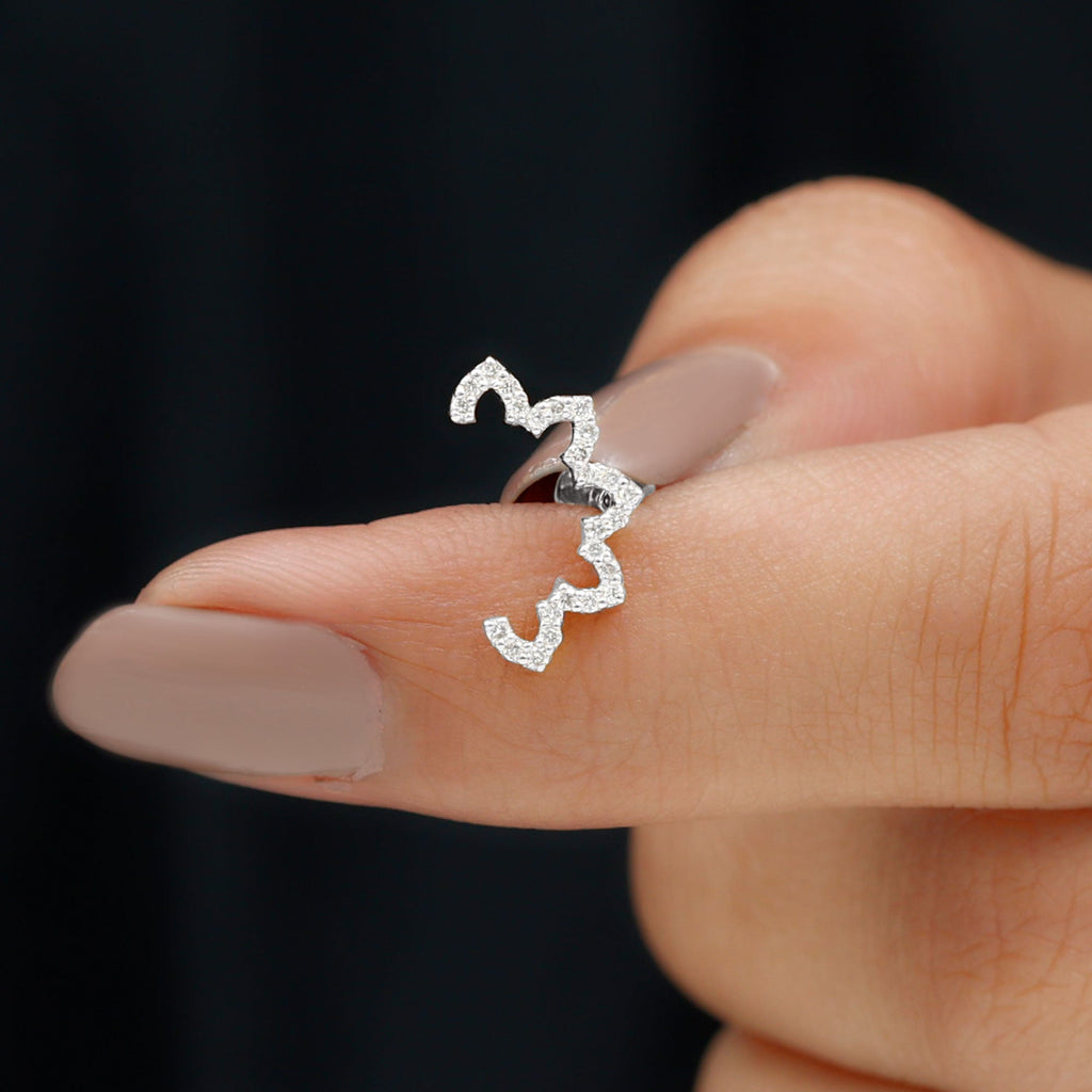 Certified Diamond Curved Floral Earring for Cartilage Piercing