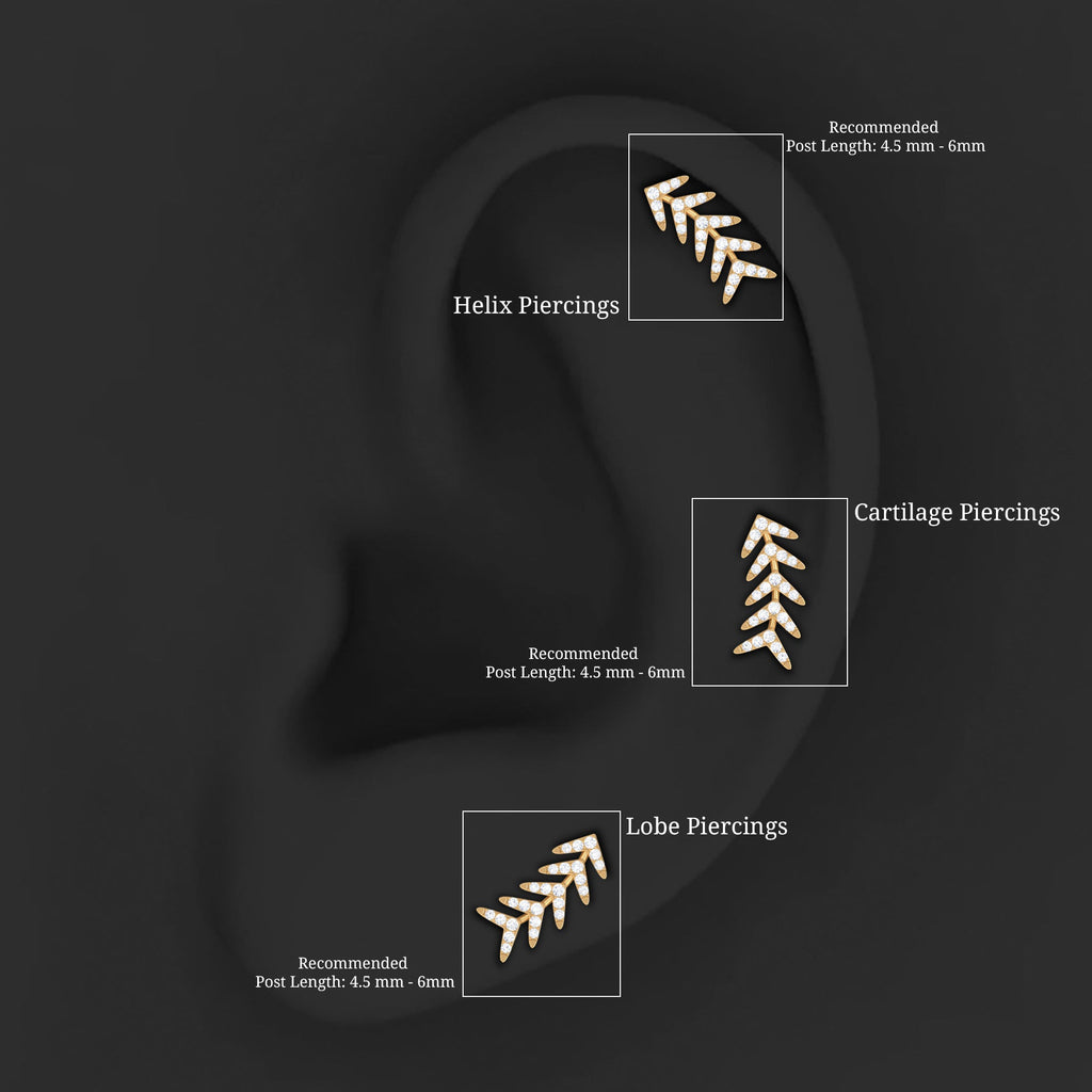 Minimalist Diamond Leaf Crawler Earring for Helix Piercing