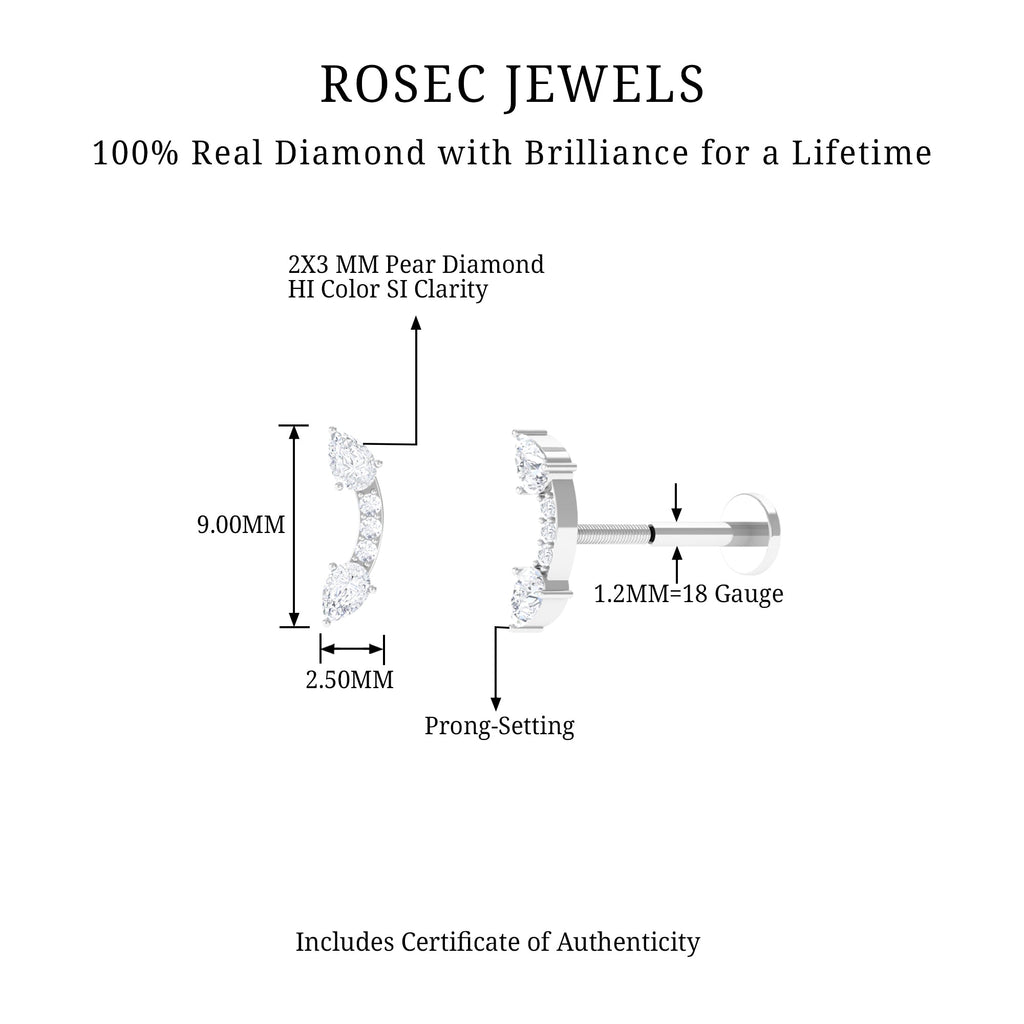 Pear Shape Diamond Curved Helix Earring