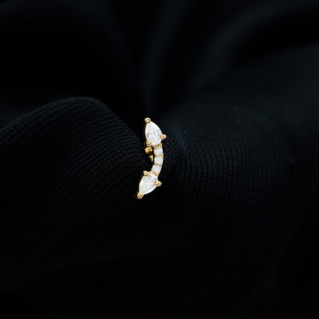 Pear Shape Diamond Curved Helix Earring