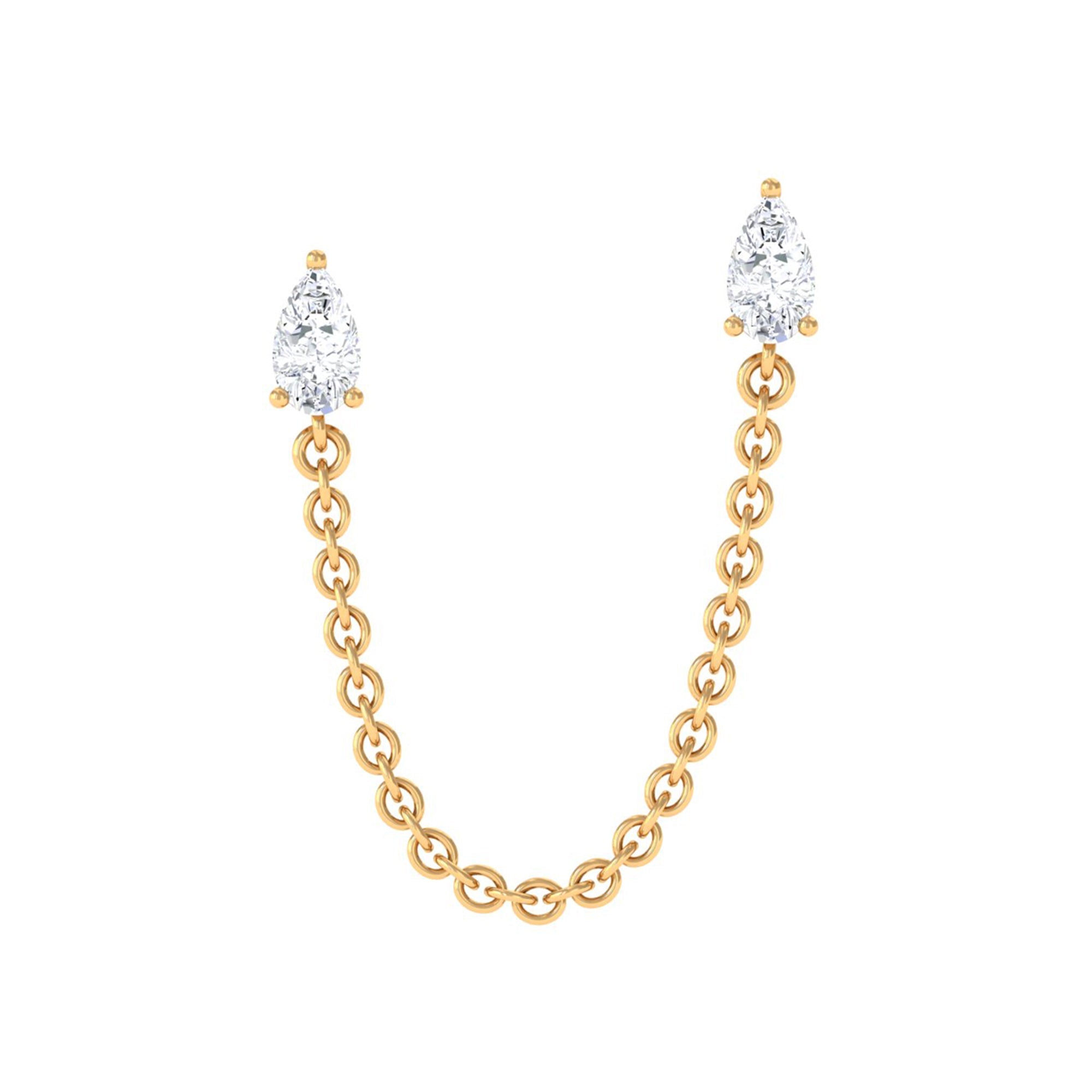 Pear Shape Diamond Chain Double Piercing Earring