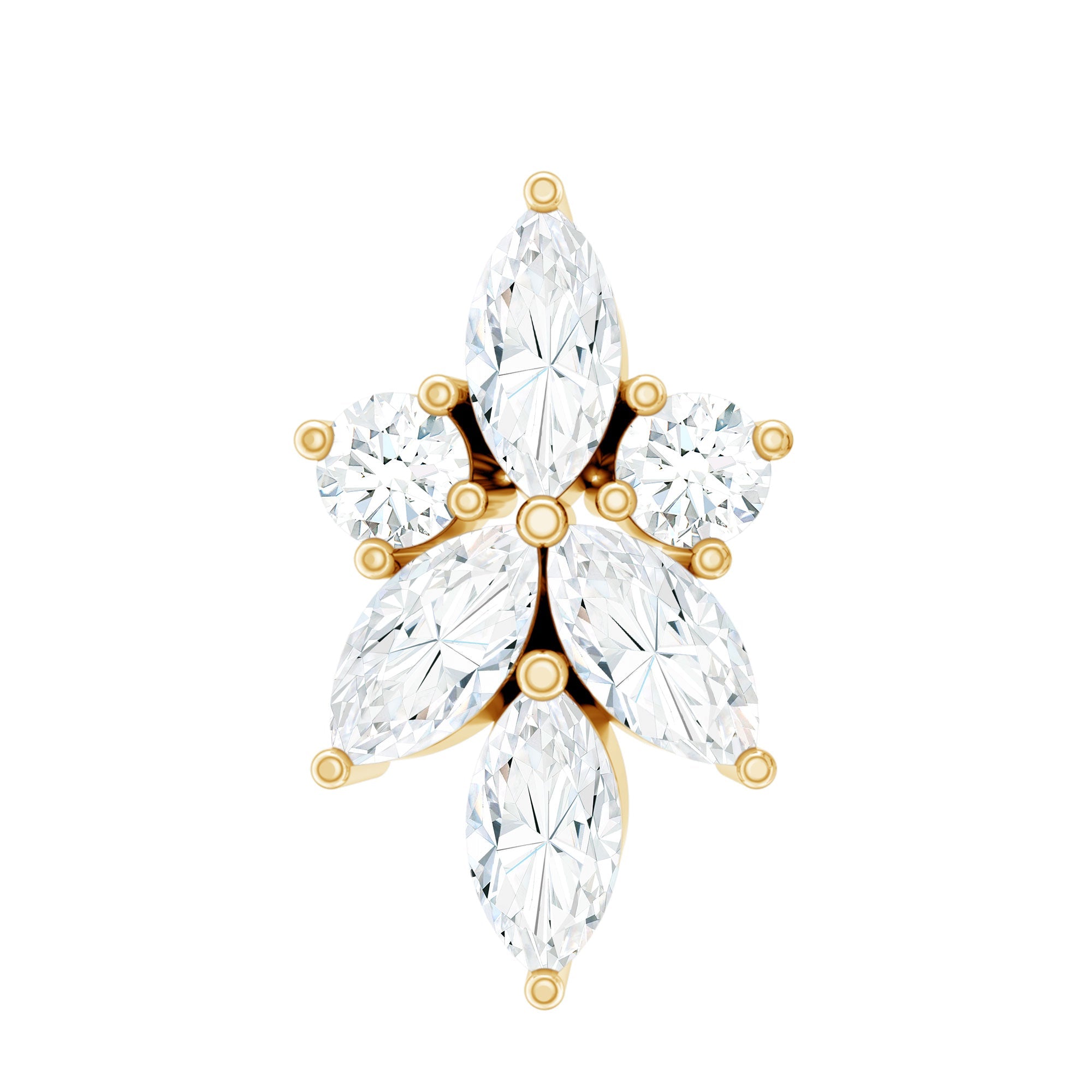 Marquise Diamond Cluster Flower Earring with Flat Back