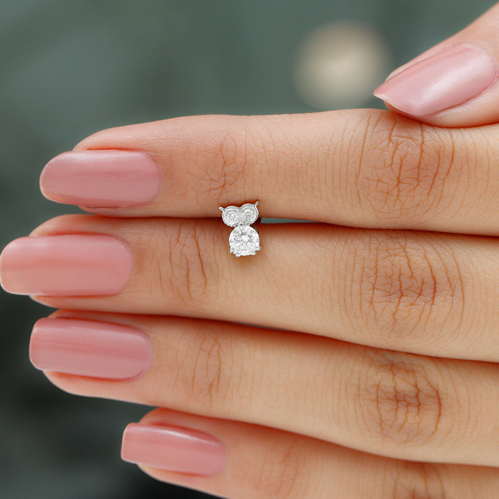 Diamond Owl Earring for Cartilage Piercing