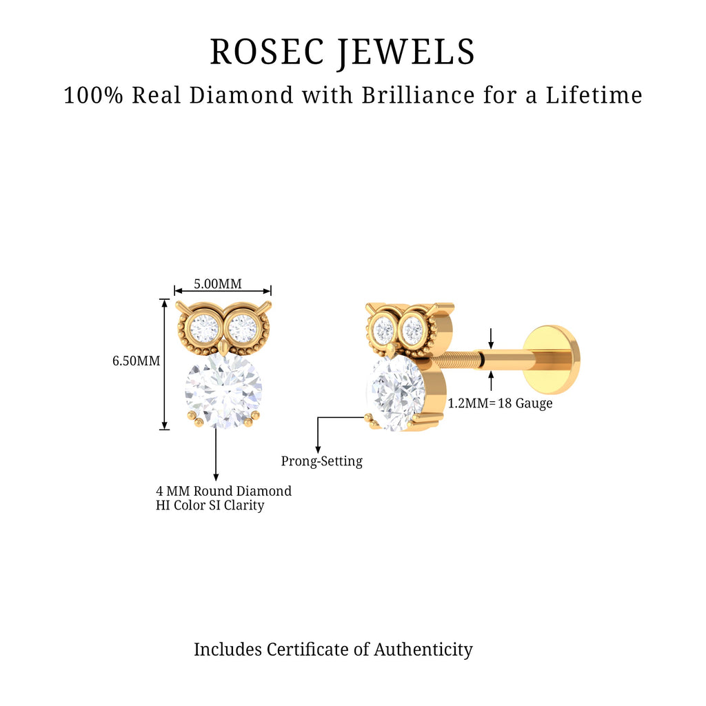 Diamond Owl Earring for Cartilage Piercing