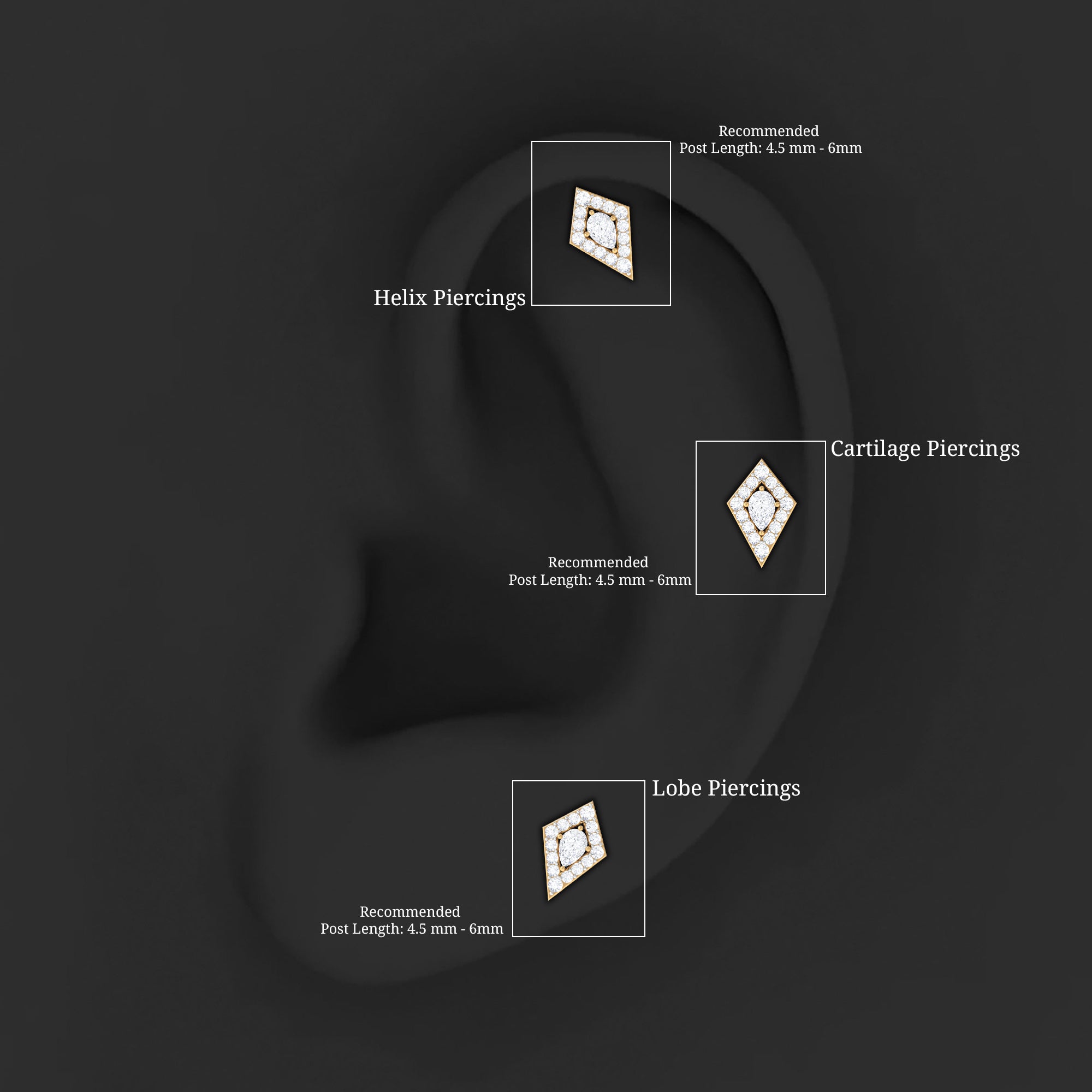 Modern Kite Shape Diamond Helix Earring