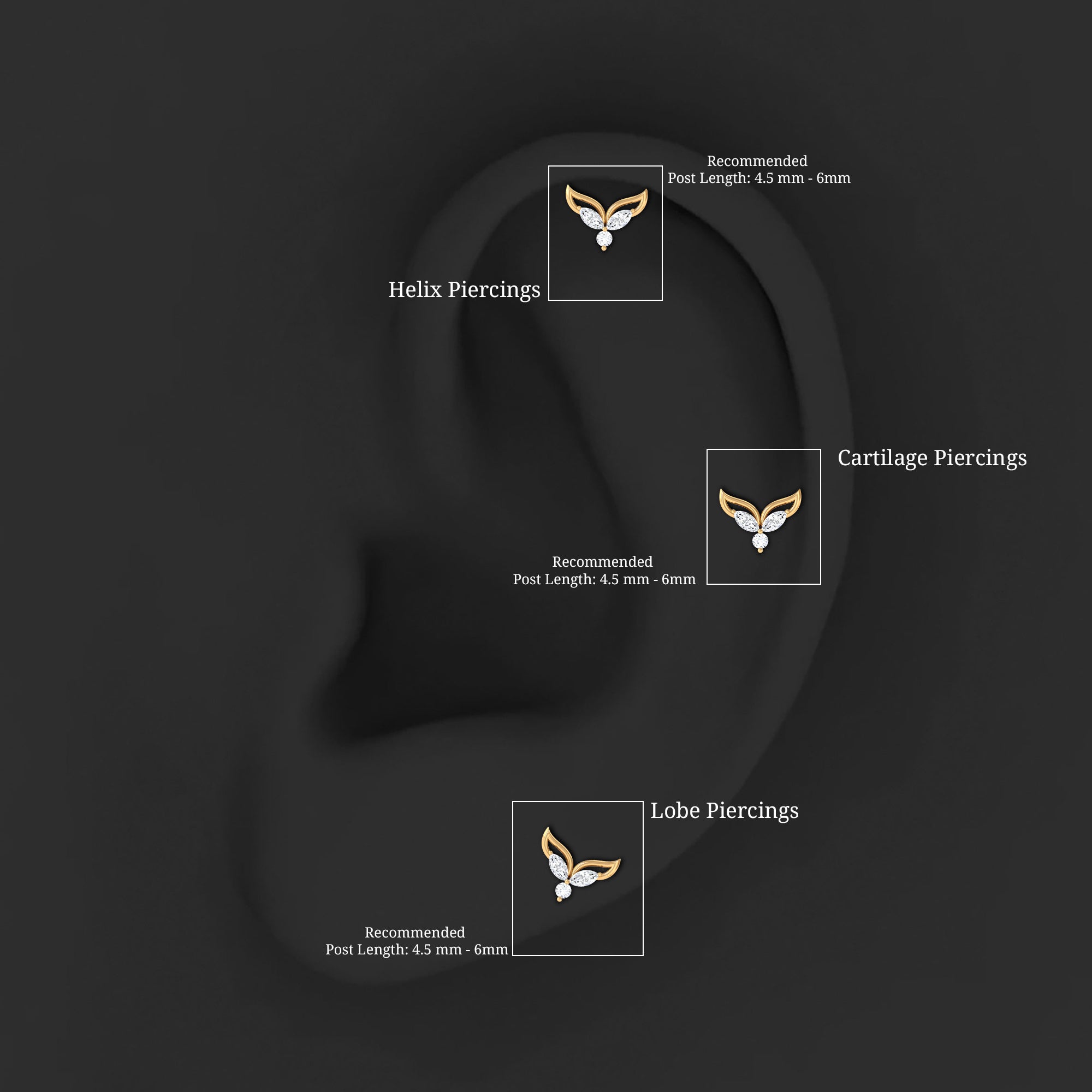 Marquise Diamond Leaf Earring for Cartilage Piercing