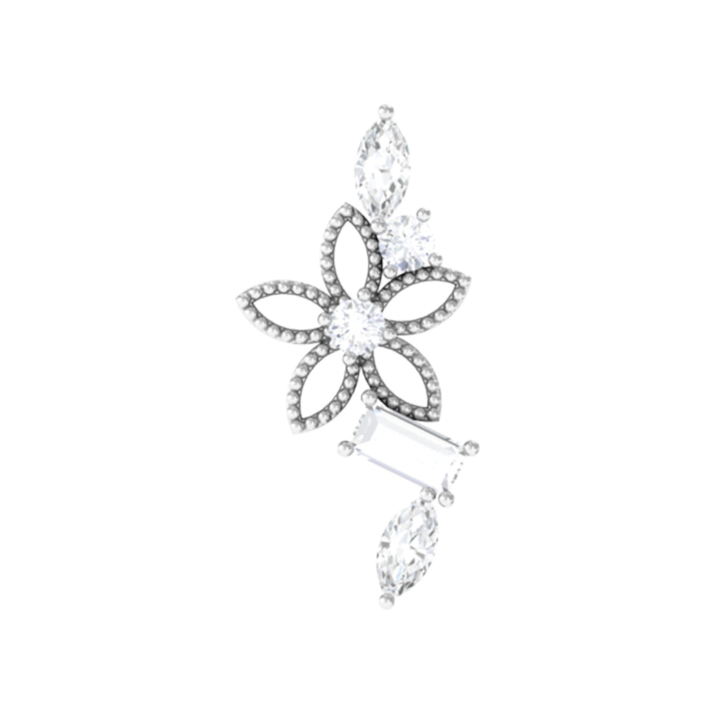 Real Diamond Flower Crawler Earring for Helix Piercing