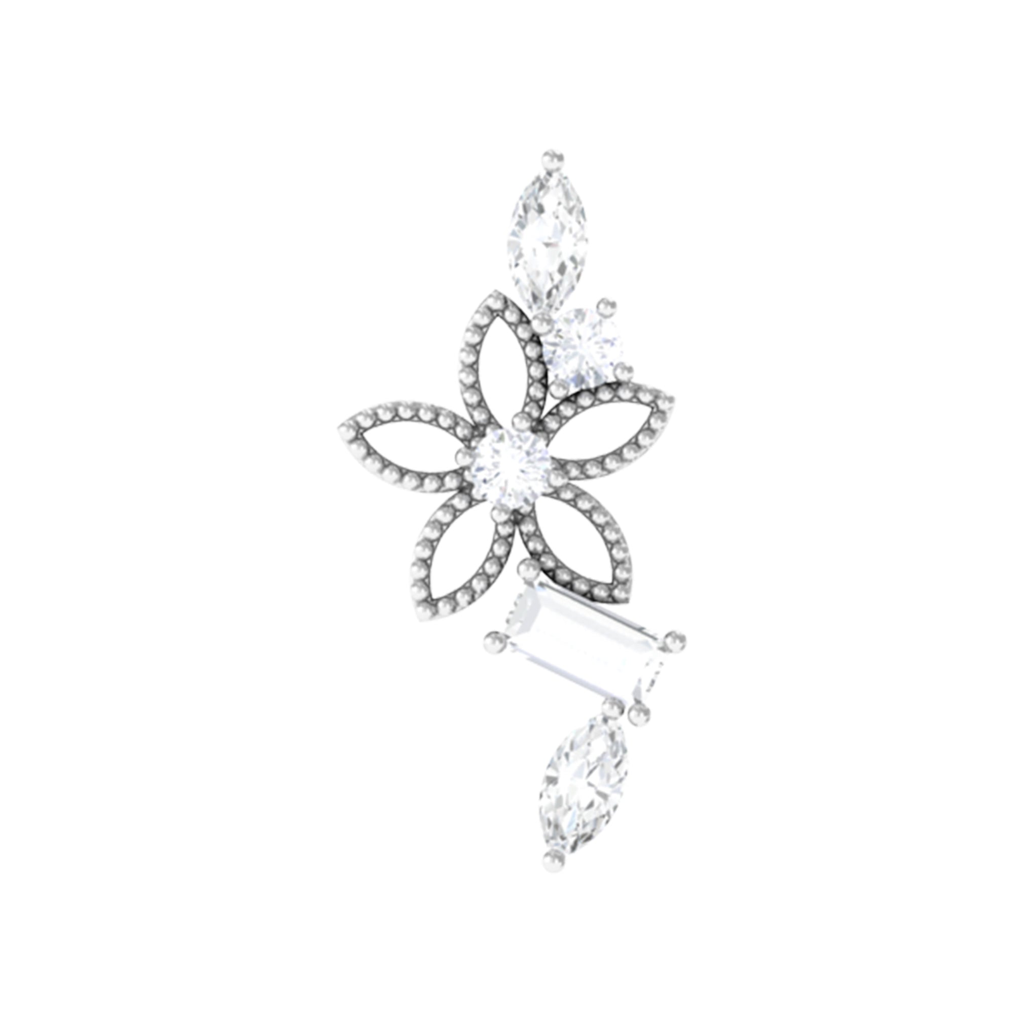 Real Diamond Flower Crawler Earring for Helix Piercing