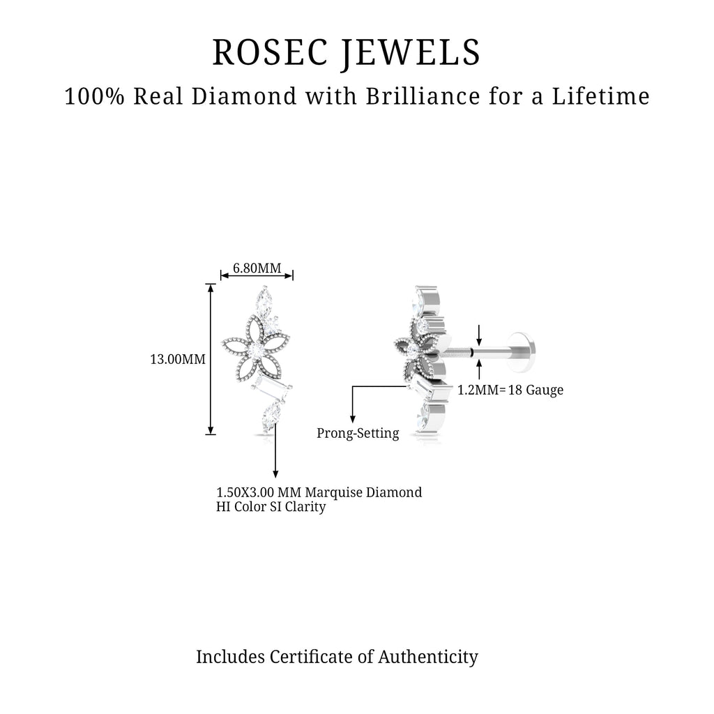 Real Diamond Flower Crawler Earring for Helix Piercing