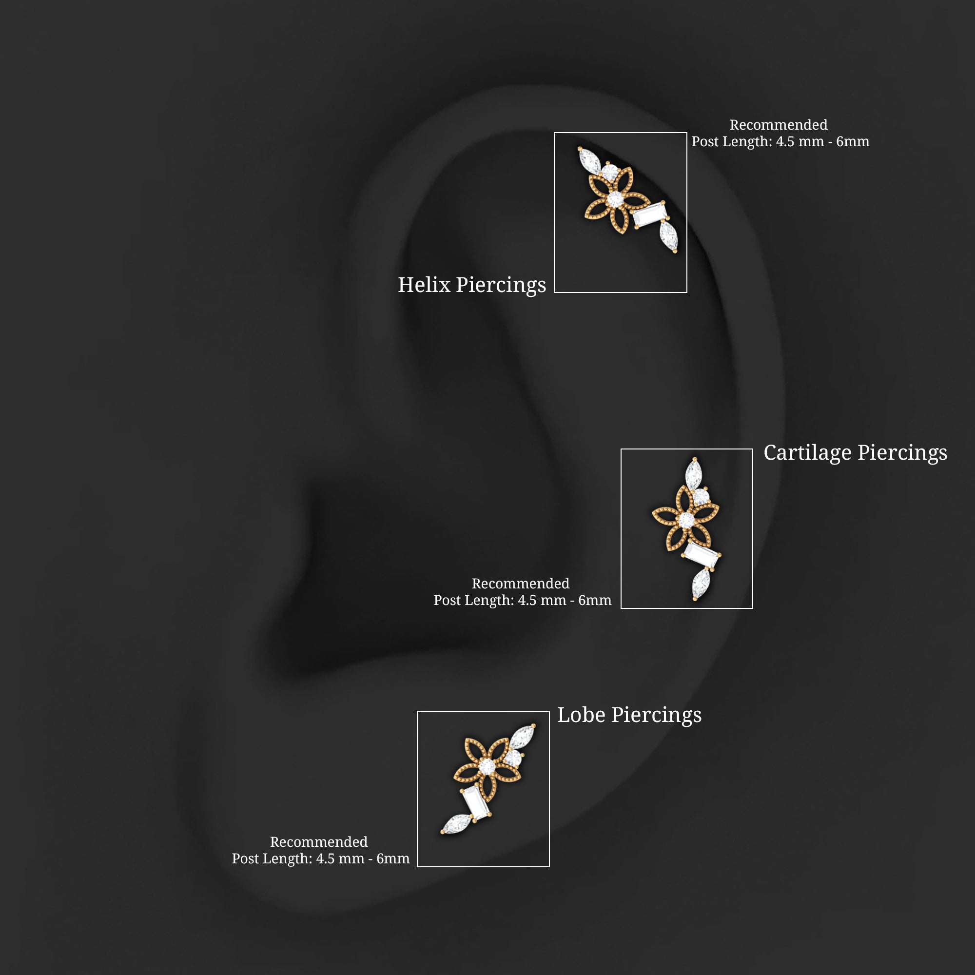 Real Diamond Flower Crawler Earring for Helix Piercing