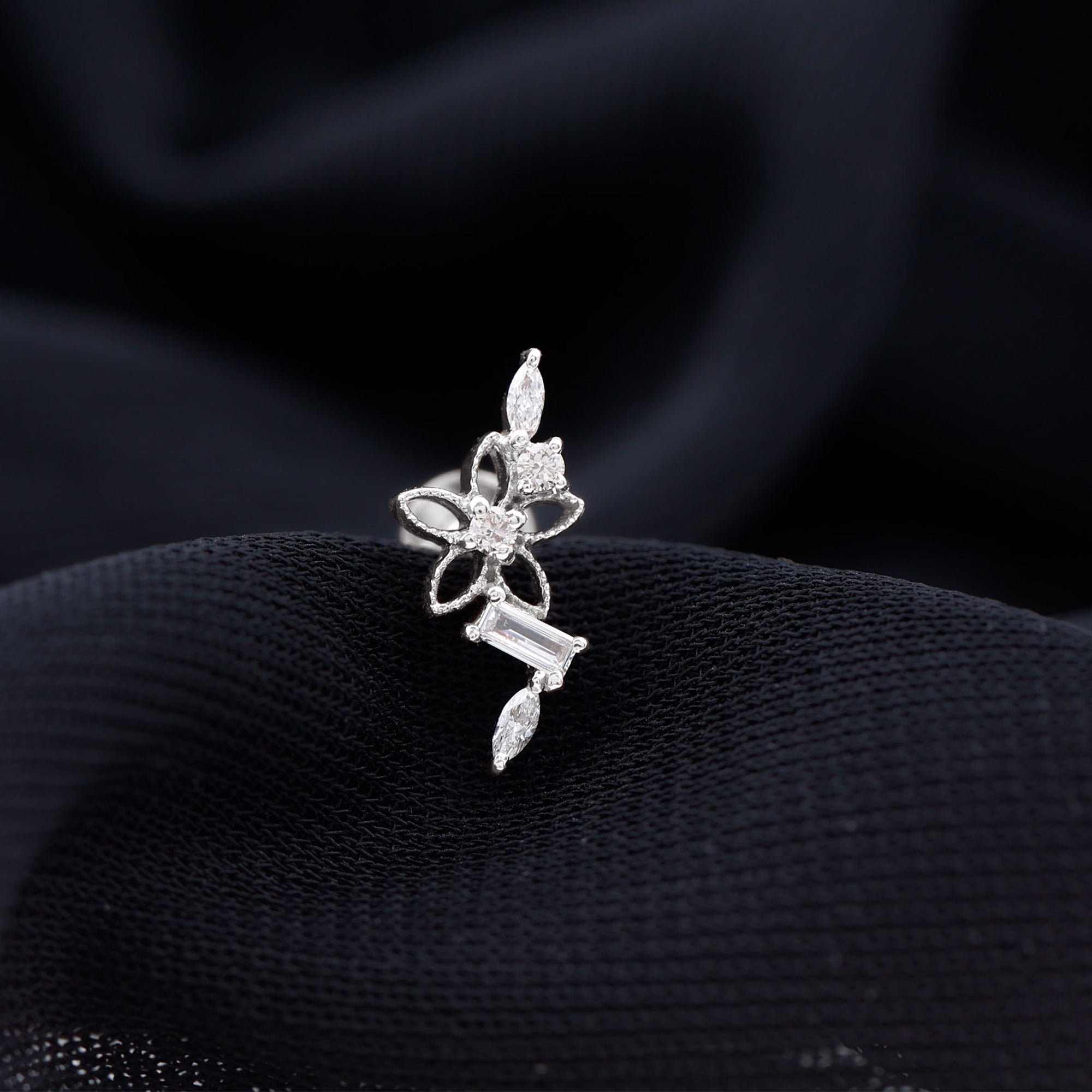 Real Diamond Flower Crawler Earring for Helix Piercing