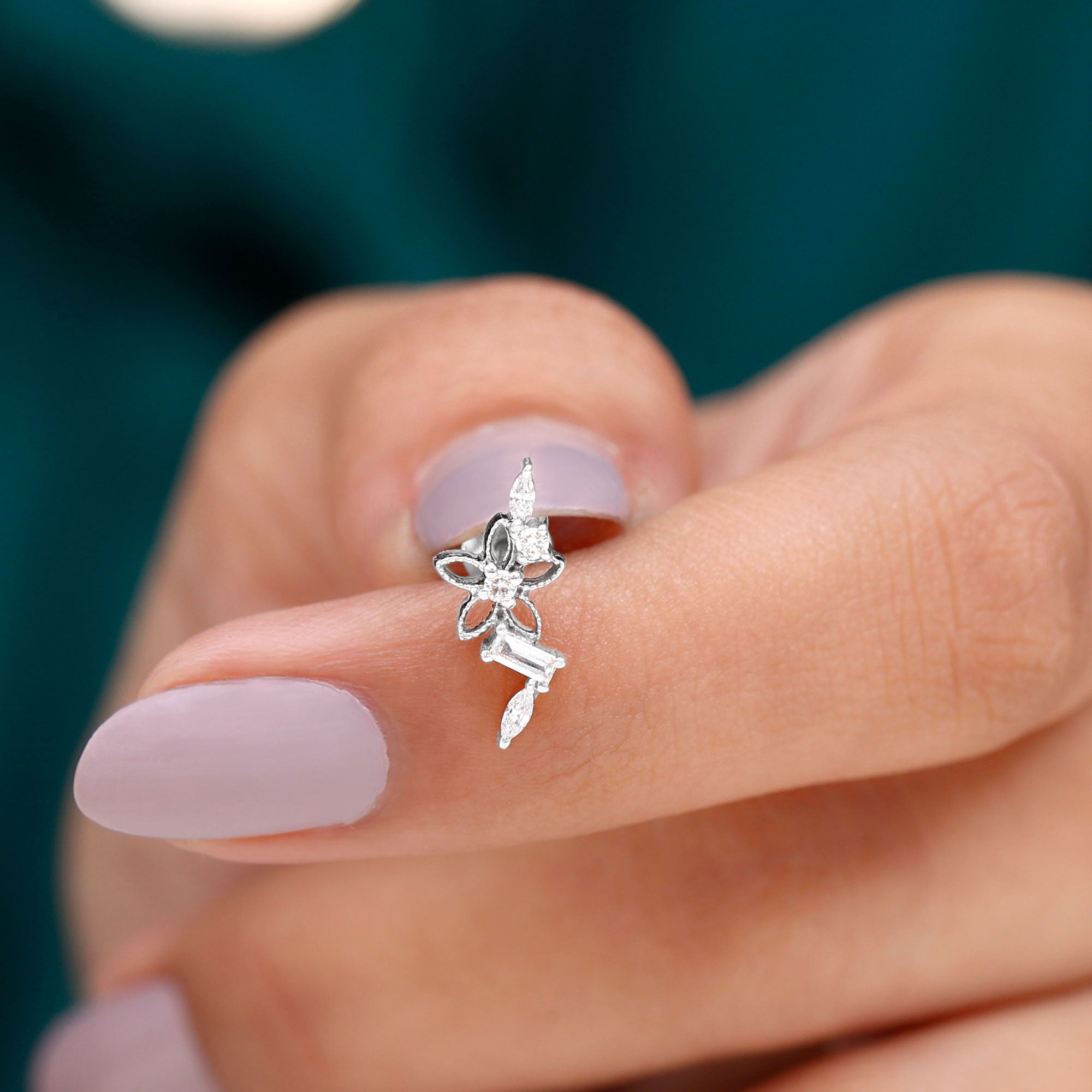 Real Diamond Flower Crawler Earring for Helix Piercing