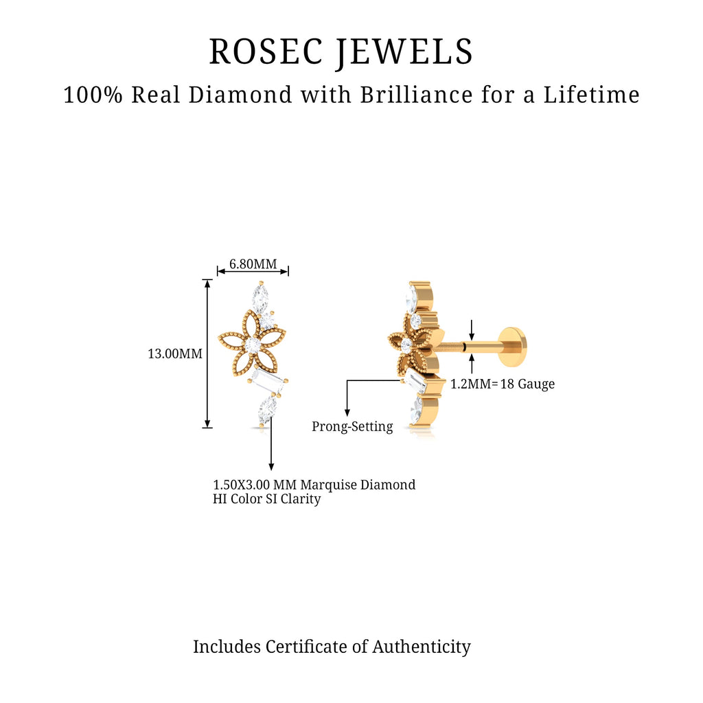 Real Diamond Flower Crawler Earring for Helix Piercing