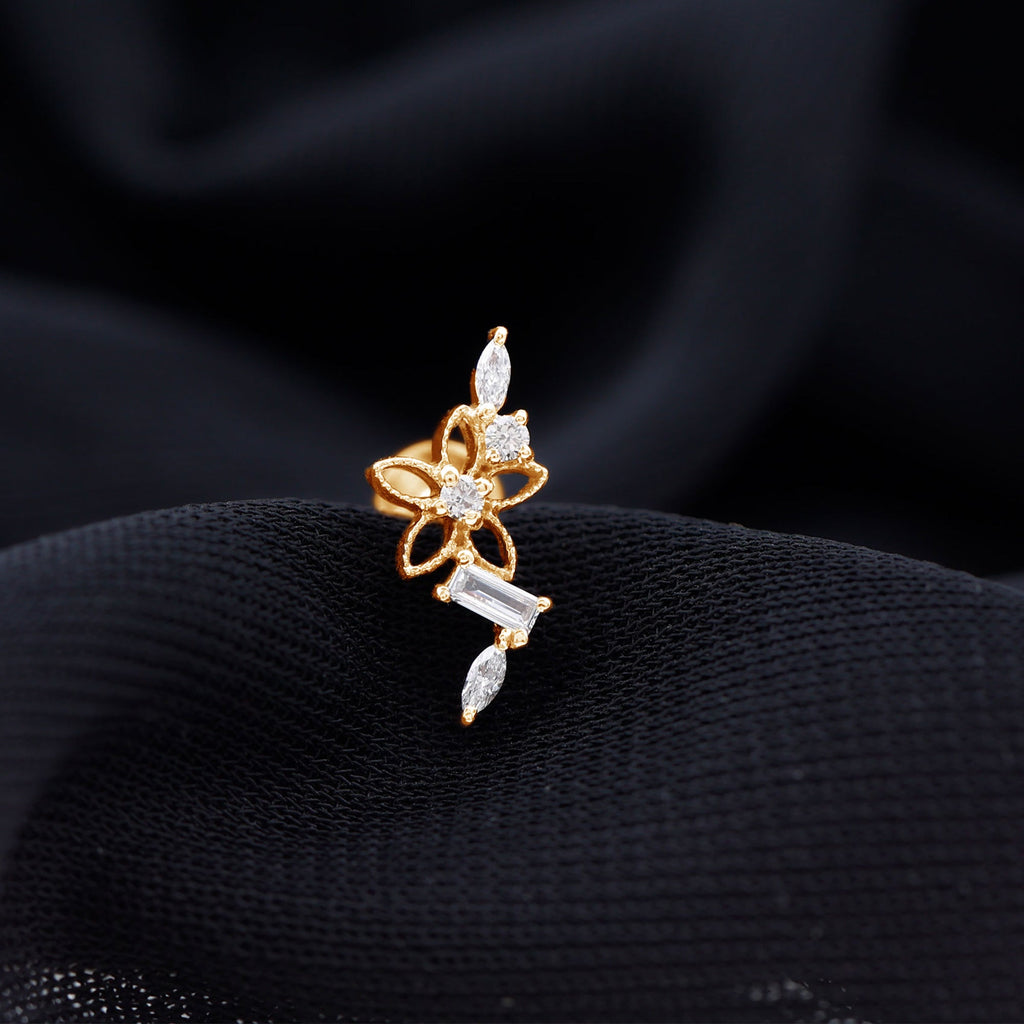 Real Diamond Flower Crawler Earring for Helix Piercing