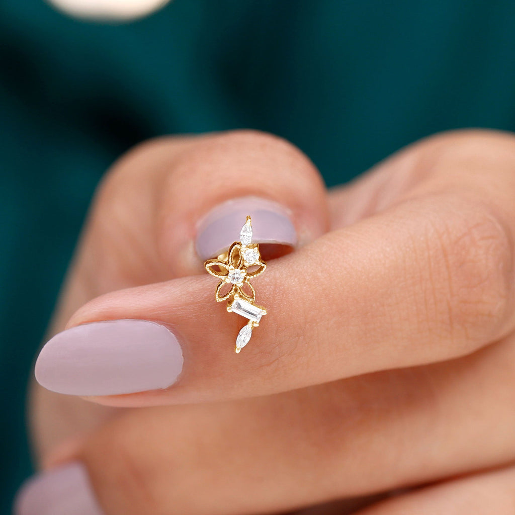 Real Diamond Flower Crawler Earring for Helix Piercing