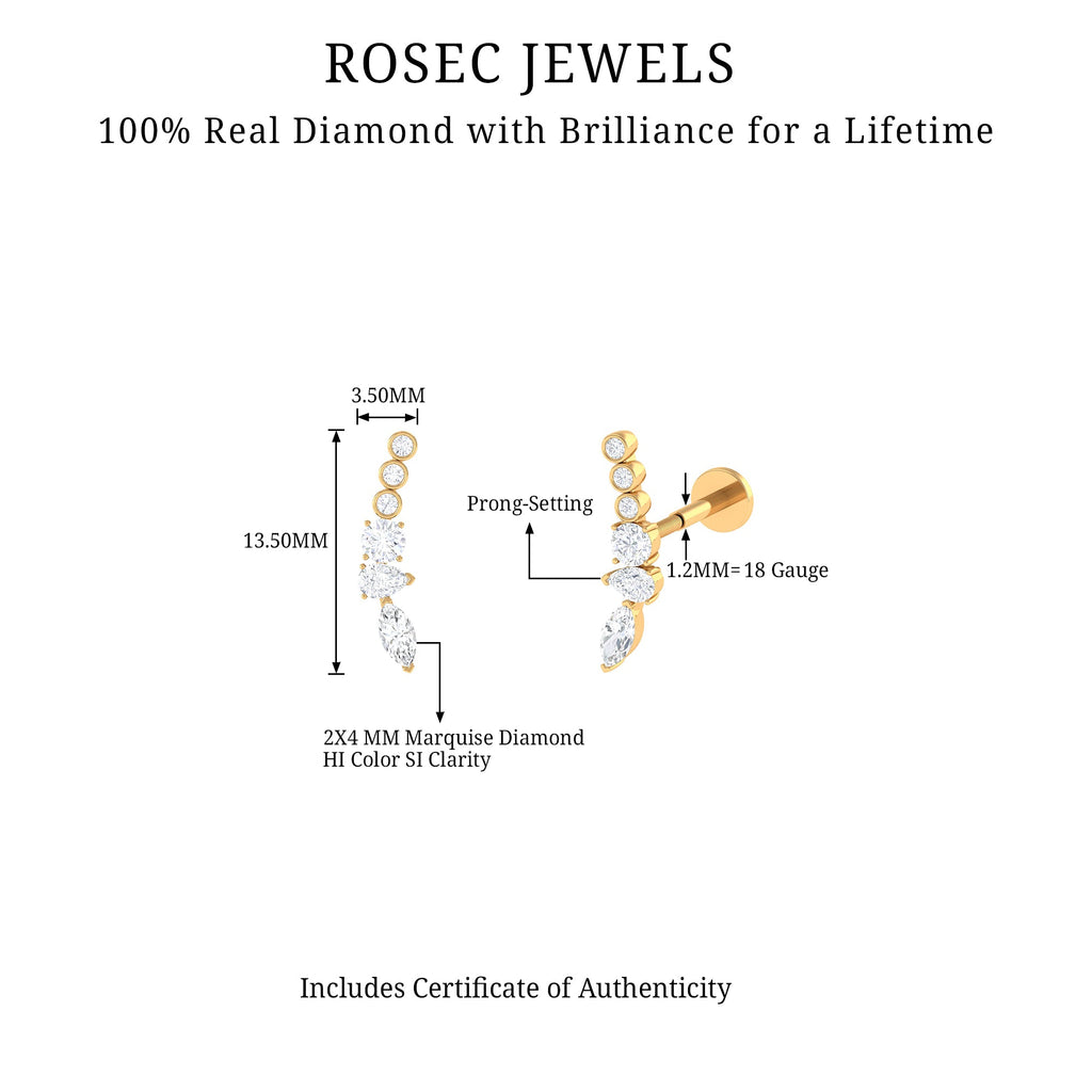 Genuine Diamond Crawler Earring for Cartilage Piercing