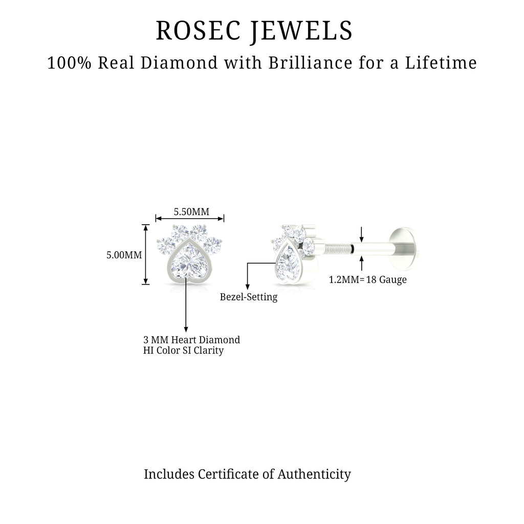 Heart Shape Diamond Dog Paw Print Earring