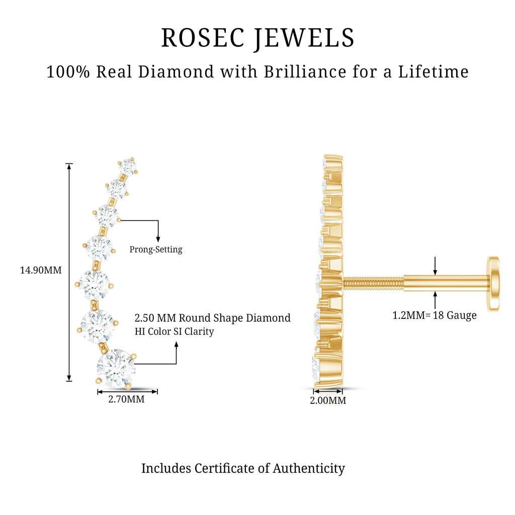 Brilliant Cut Diamond Ear Climber Earring for Helix Piercing