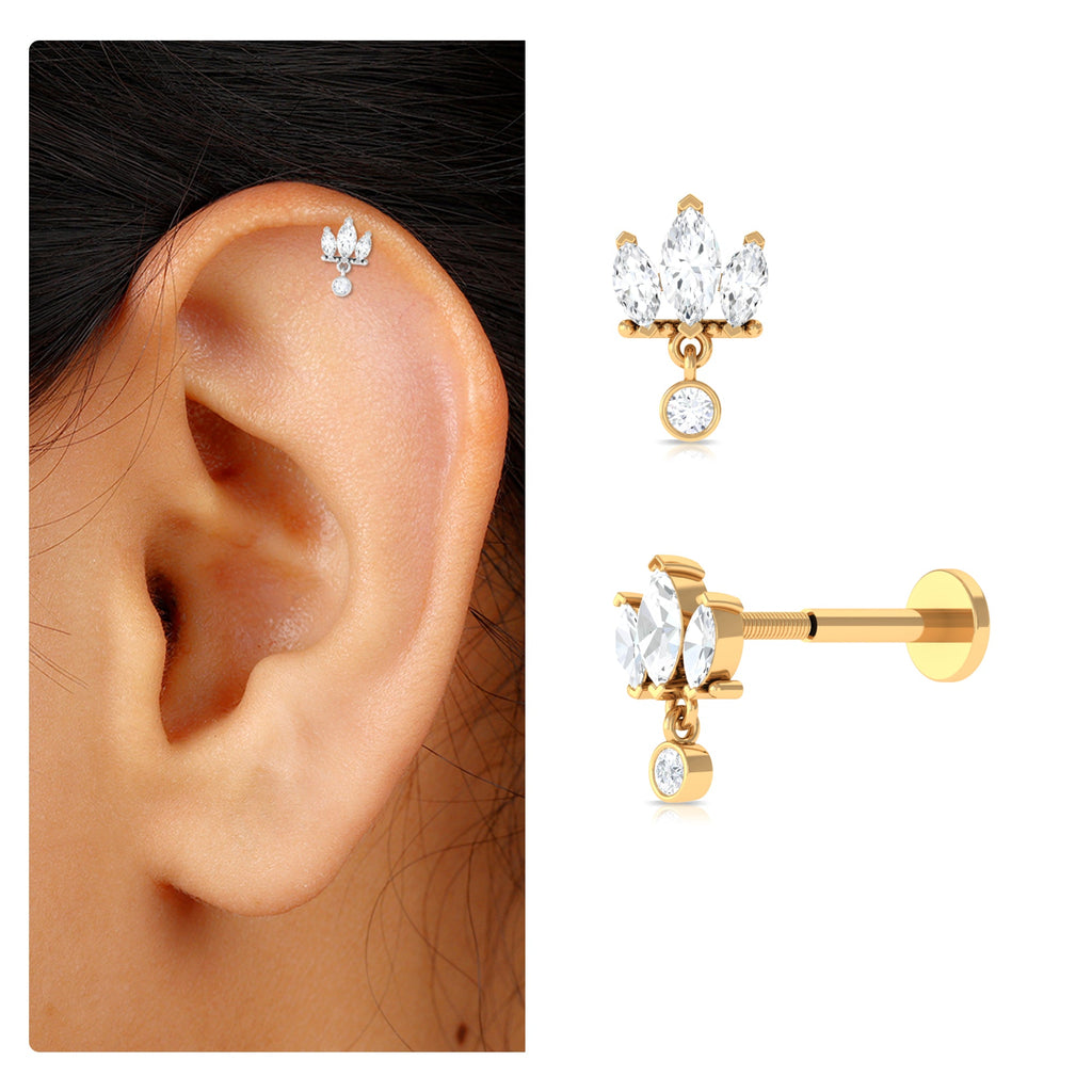 Three Marquise Shape Diamond Helix Drop Earring